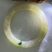 Type A Translucent Semi Icy Light Yellowish Green with Moss Green Patch Jadeite Bangle Internal Diameter 55.3mm 76.40g 12.3 by 11.6mm (Very Slight External Rough) - Huangs Jadeite and Jewelry Pte Ltd