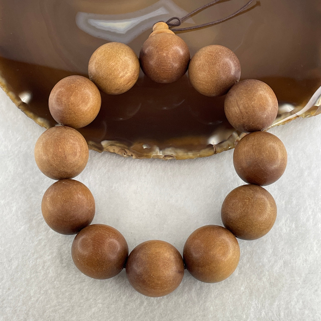 Certified Natural Sandalwood Beads Bracelet 52.14g 18cm 19.8mm 12Beads - Huangs Jadeite and Jewelry Pte Ltd