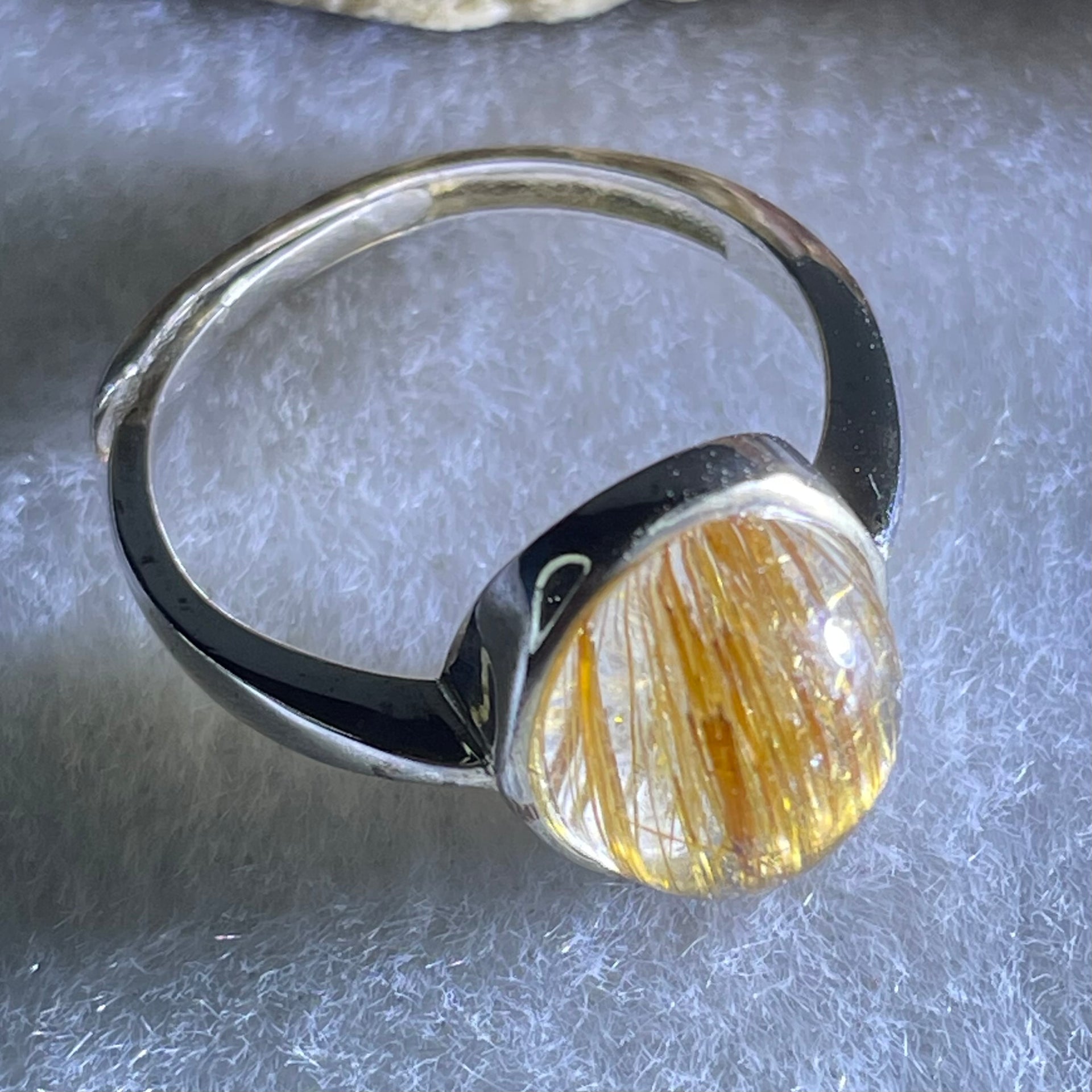 Good Grade Natural Golden Rutilated Quartz Cabochon in S925 Silver Ring 2.93g 10.9 by 8.9 by 5.5mm - Huangs Jadeite and Jewelry Pte Ltd