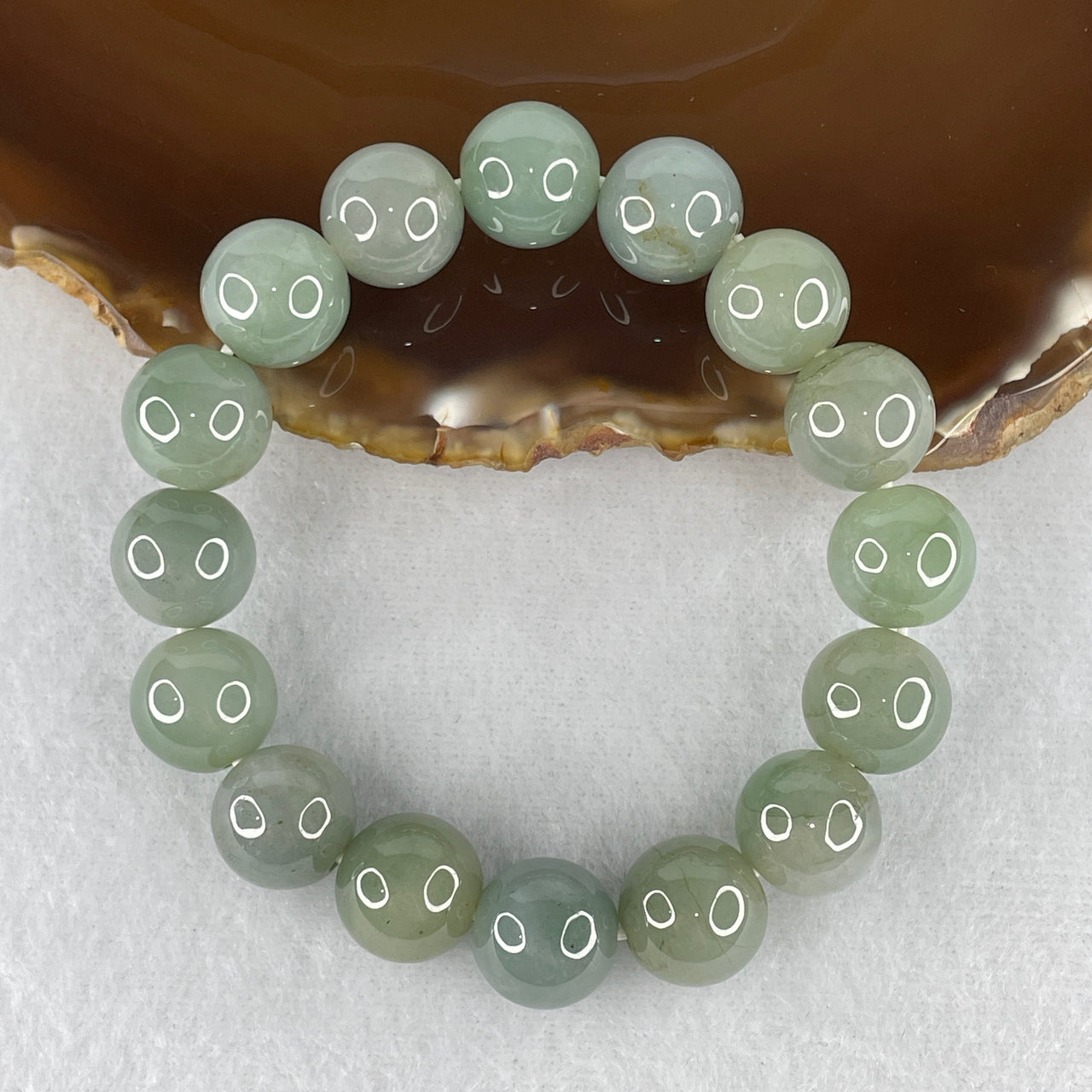 Natural Type A Blueish Green Jadeite Beads Bracelet | 16cm 16 Beads 12.8mm Round Jade Bead Luxury Statement Bracelet (55.06g)