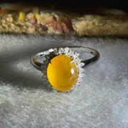 Certified Rare Type A Semi Icy Yellow Jade Jadeite 9.6 by 7.9 by 3mm Ring in 18k white gold, natural diamonds and sapphires 2.95g US6.75 HK14.5 Inner Diameter 17.5mm - Huangs Jadeite and Jewelry Pte Ltd