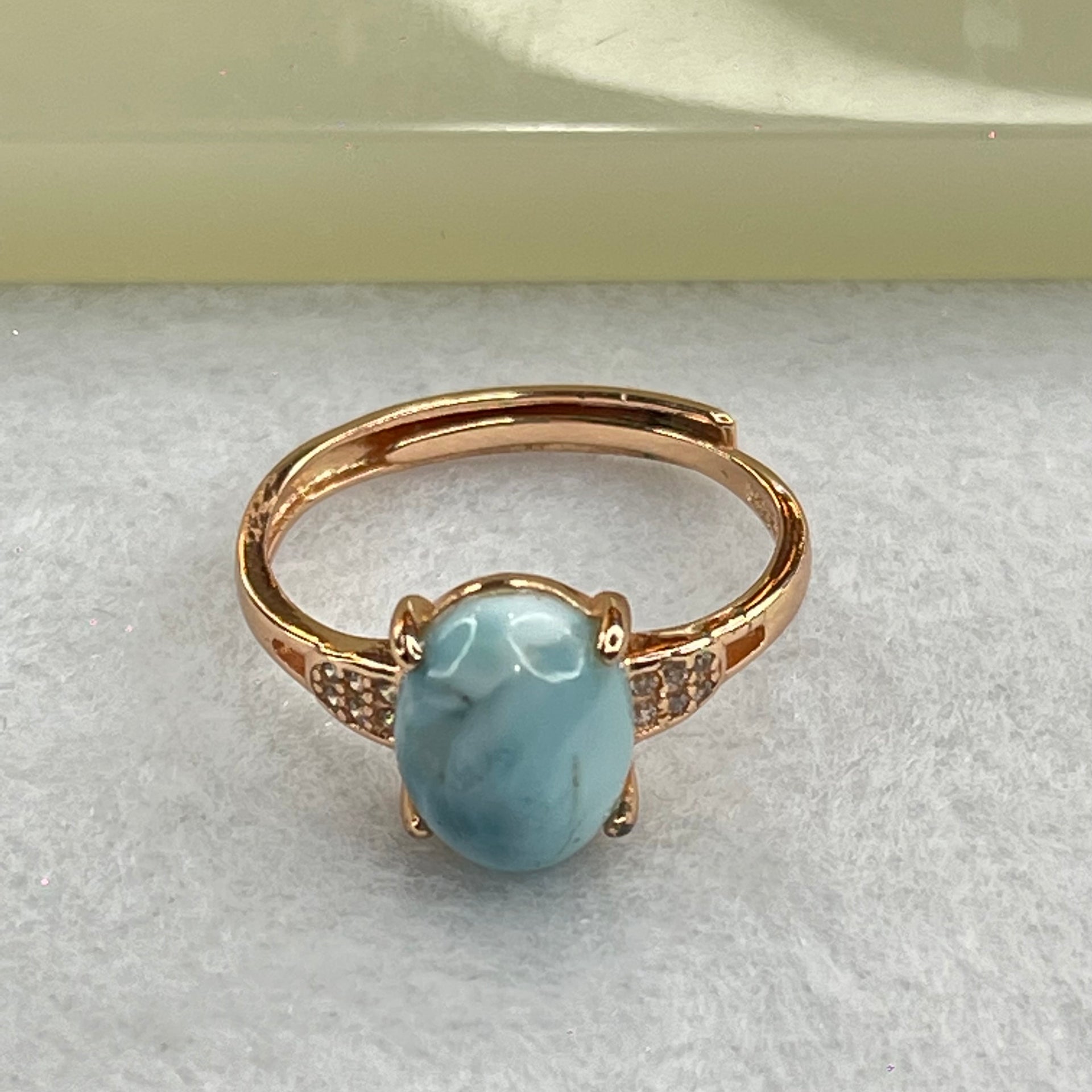 Natural Larimar in S925 Silver Rose Gold Color Ring (Adjustable Size) 2.28g 10.0 by 8.1 by 5.5mm - Huangs Jadeite and Jewelry Pte Ltd