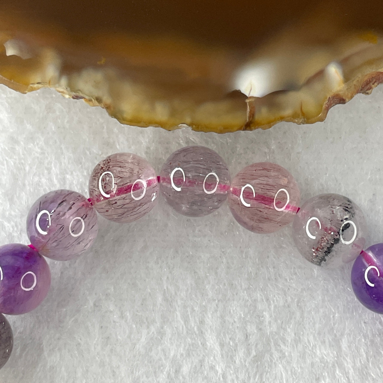 Certified Above-Average Grade Natural Super 7 Crystal Beads Bracelet | High-Fluidity Crystalline Strand | Authentic Sacred Seven Multi-Mineral Inclusions Quartz Spiritual Catalyst & Auric Shield Bracelet (17.34g | 15.5cm Length | 8.3mm | 23 Beads)
