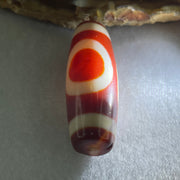 Natural Powerful Tibetan Old Oily Red White Agate One Eye Fire Sign Dzi Bead Heavenly Master (Tian Zhu) 一眼火天珠 11.40g 37.8 by 14.1mm - Huangs Jadeite and Jewelry Pte Ltd