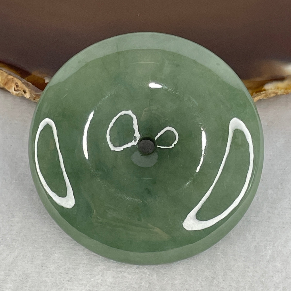 Natural Type A Blueish Green Jadeite Ping An Kou Pendant | (68.93g | 51.6x12.9mm | Heart & Throat Chakra Harmony, Complete Peace & Serene Shield)