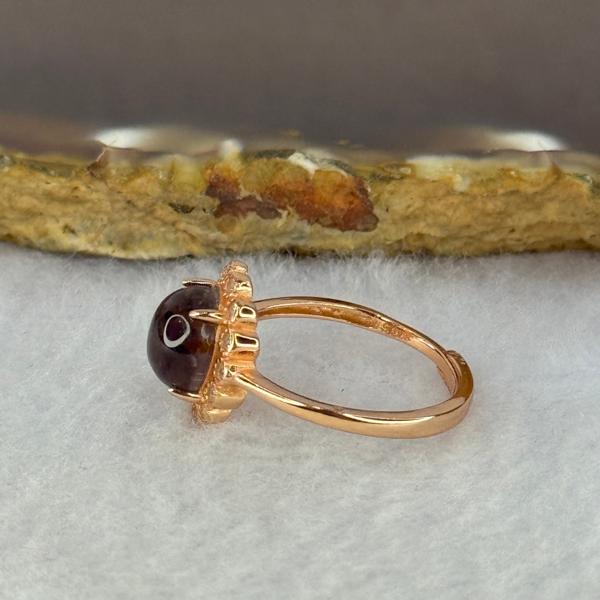 Good Grade Natural Auralite 23 in S925 Silver Rose Gold Color Ring (Adjustable Ring) 2.02g 8.2 by 4.5mm - Huangs Jadeite and Jewelry Pte Ltd