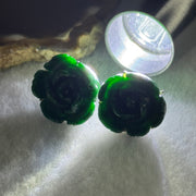 Type A Full Green Old Mine Jade Jadeite Rose 18k White Gold Earrings 6.6g 17.5 by 16.1 by 7.9mm - Huangs Jadeite and Jewelry Pte Ltd