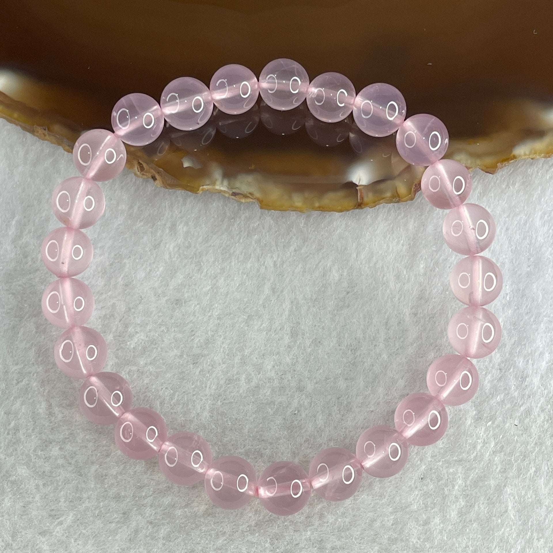 Natural Rose Quartz Beads Bracelet 15.99g 16cm 7.9mm 25 Beads - Huangs Jadeite and Jewelry Pte Ltd