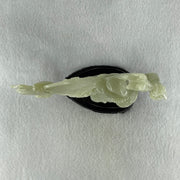 Natural Green Serpentine Fairy with Butterfly with Wooden Stand Display 336.9g 132.0 by 201.0 by 68.0mm - Huangs Jadeite and Jewelry Pte Ltd