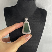 Natural Type A Blueish Green Jadeite Wushipai Pendant in S925 Silver | (13.60g | 24.8 x 15.5 x 3.5mm | Unobstructed Peace & Supreme Protection Anchor, Feng Shui Harmony & Executive Calm Pendant) - Huangs Jadeite and Jewelry Pte Ltd