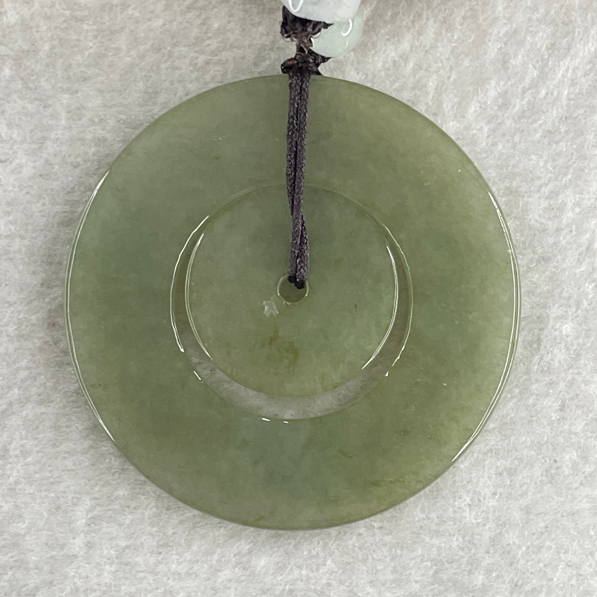 Natural Type A Green with Brownish Jadeite Double Ping An Kou Donut Pendant 20.64g 44.9 by 3.4mm - Huangs Jadeite and Jewelry Pte Ltd