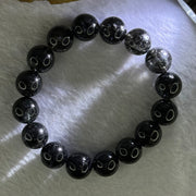 Natural Black Rutilated Quartz Beads Bracelet 天然黑发水晶手链 45.82g 17.5cm 12.8mm 16 Beads - Huangs Jadeite and Jewelry Pte Ltd