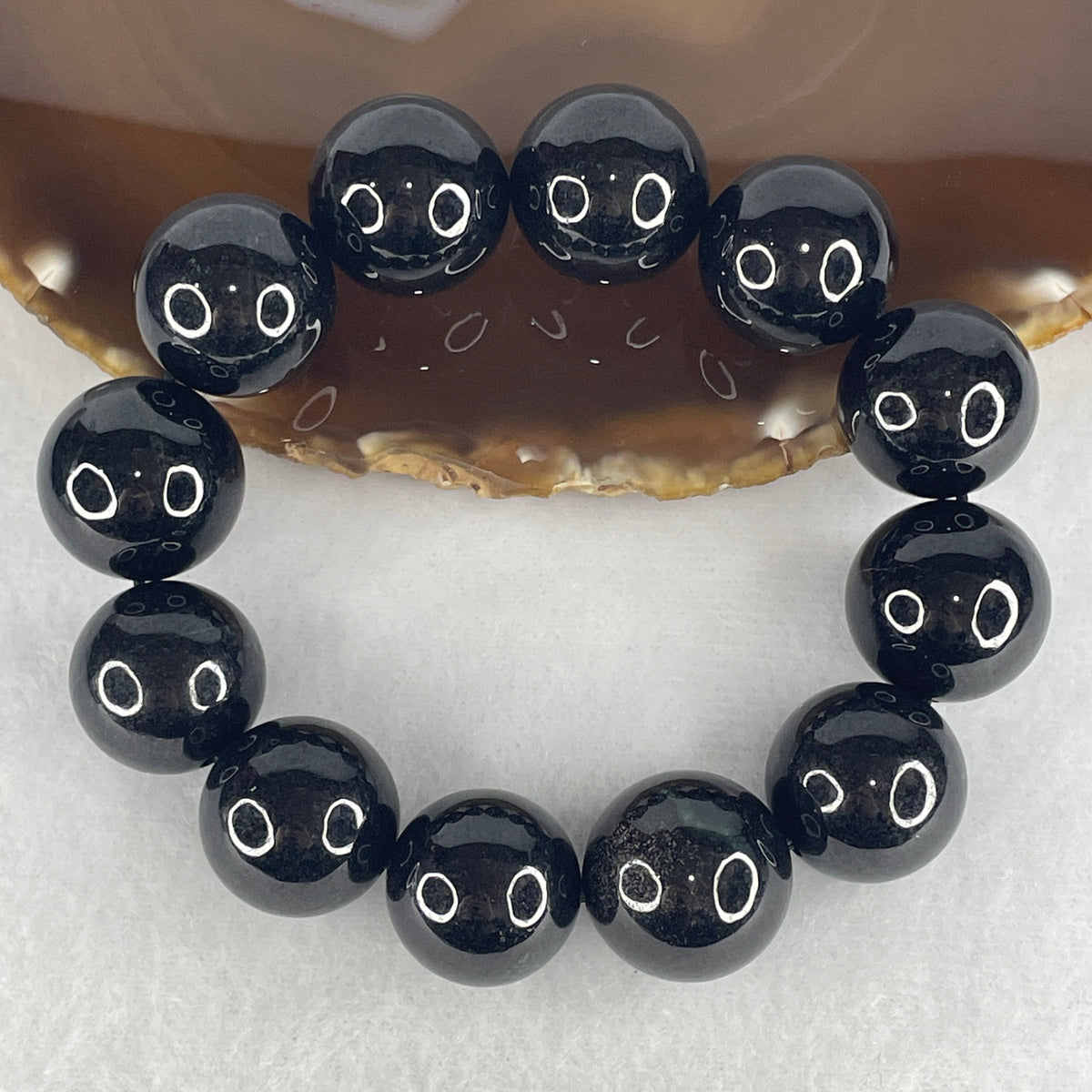 Certified Type A Opaque Black Omphacite Jadeite Statement Bracelet | Massive 20.3mm Natural Black Jade Executive Protection Talisman (161.93g | 18cm | 12 Beads)
