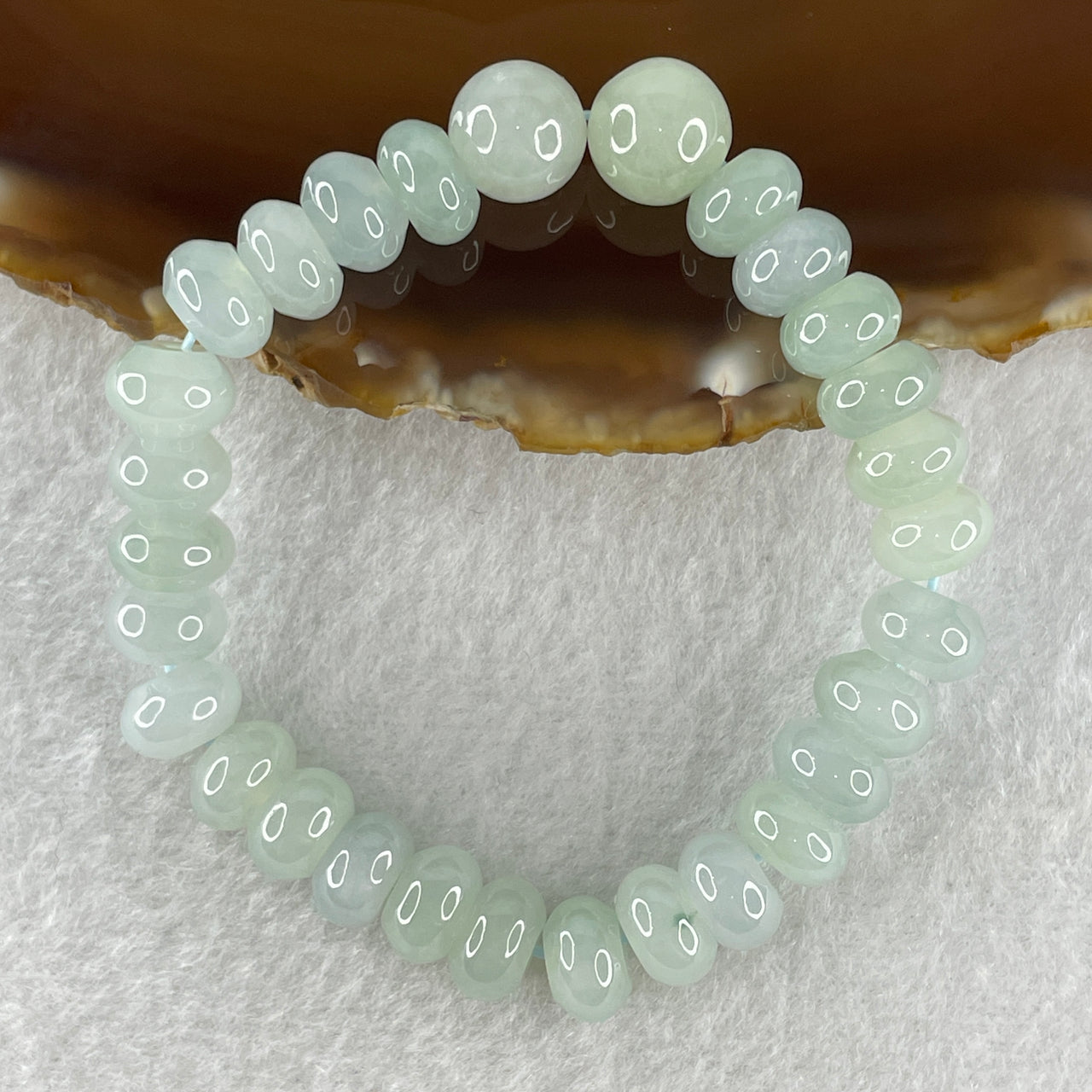 Certified Natural Type A Light Sky Blue Jadeite Donut Shape with 2 Round Beads Bracelet 28.15g 14cm 9.2mm 27 Beads 10.3mm 2 Beads