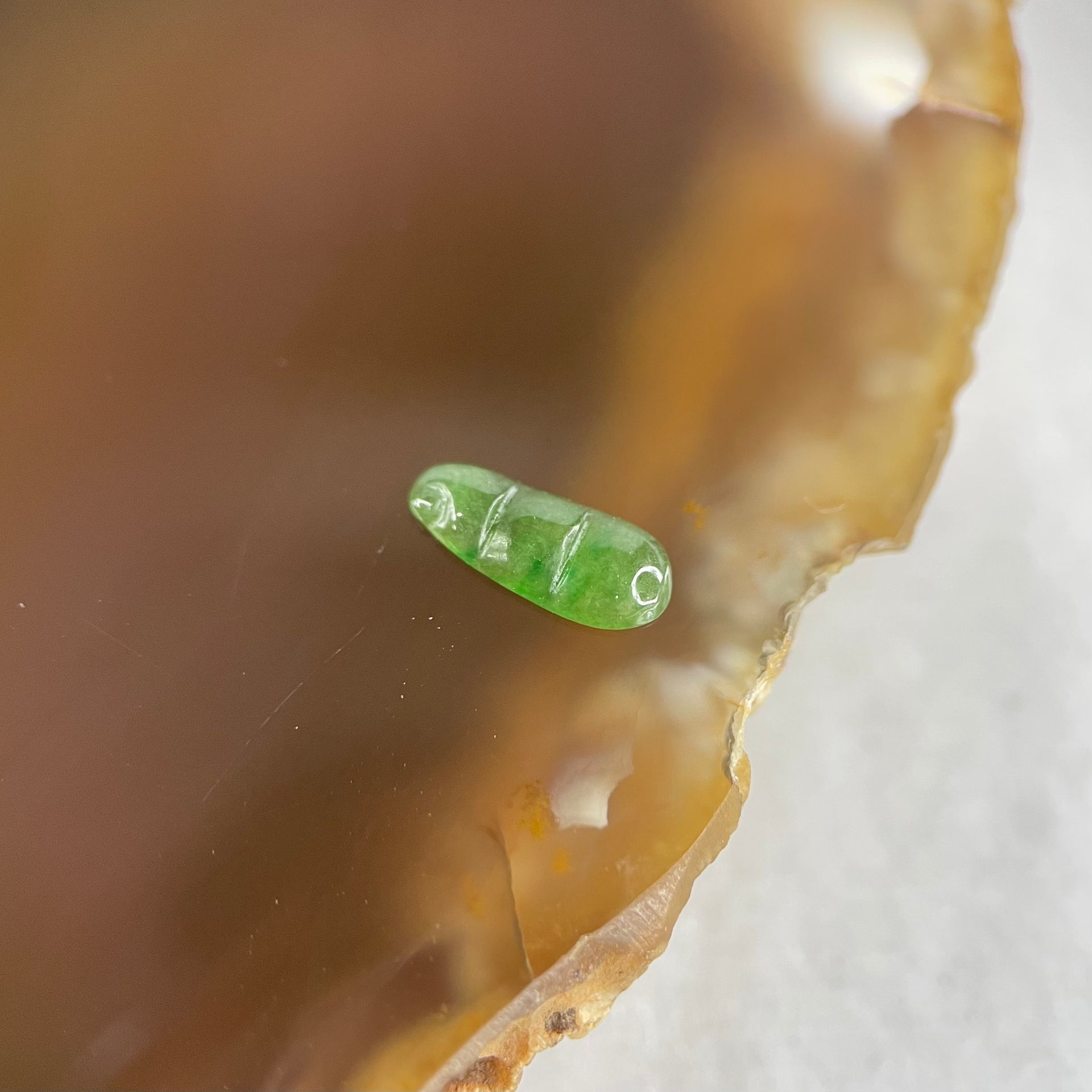 Type A Old Mine Full Green Jadeite Peapod Charm Stone For Setting 0.12g 8.8 by 3.5 by 1.5mm - Huangs Jadeite and Jewelry Pte Ltd
