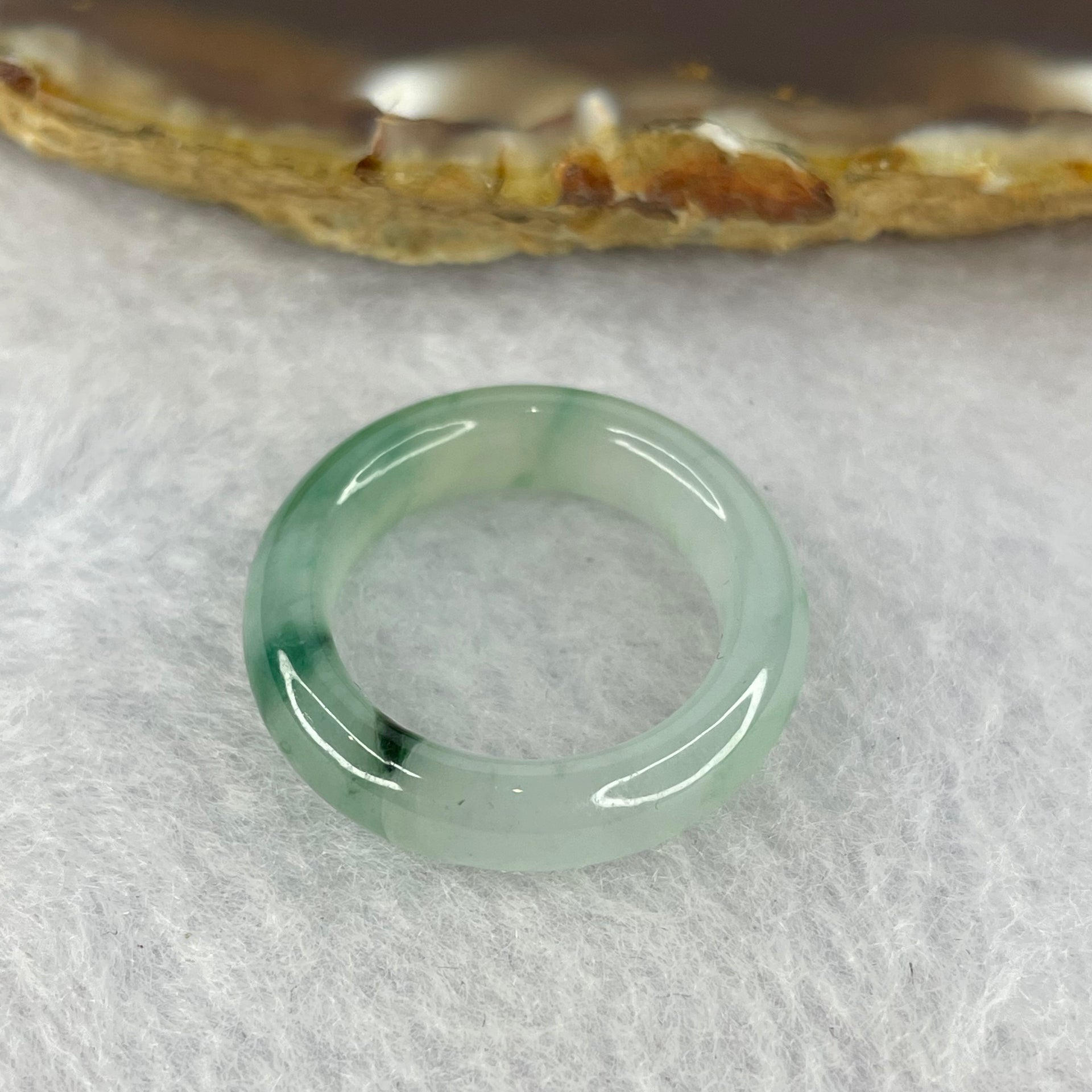 Type A Semi Icy Green and Dark Green Piao Hua Jadeite Ring 3.65g 5.7 by 3.9mm  US 6.5 / HK 14 (Very Slight Internal Line) - Huangs Jadeite and Jewelry Pte Ltd
