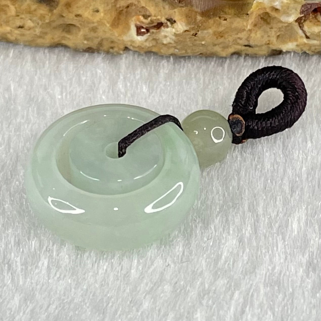 Type A Sky Blue With Green Spots Jadeite Double Ping An Kou Donut Pendant 3.63g 16.3 by 6.9mm - Huangs Jadeite and Jewelry Pte Ltd