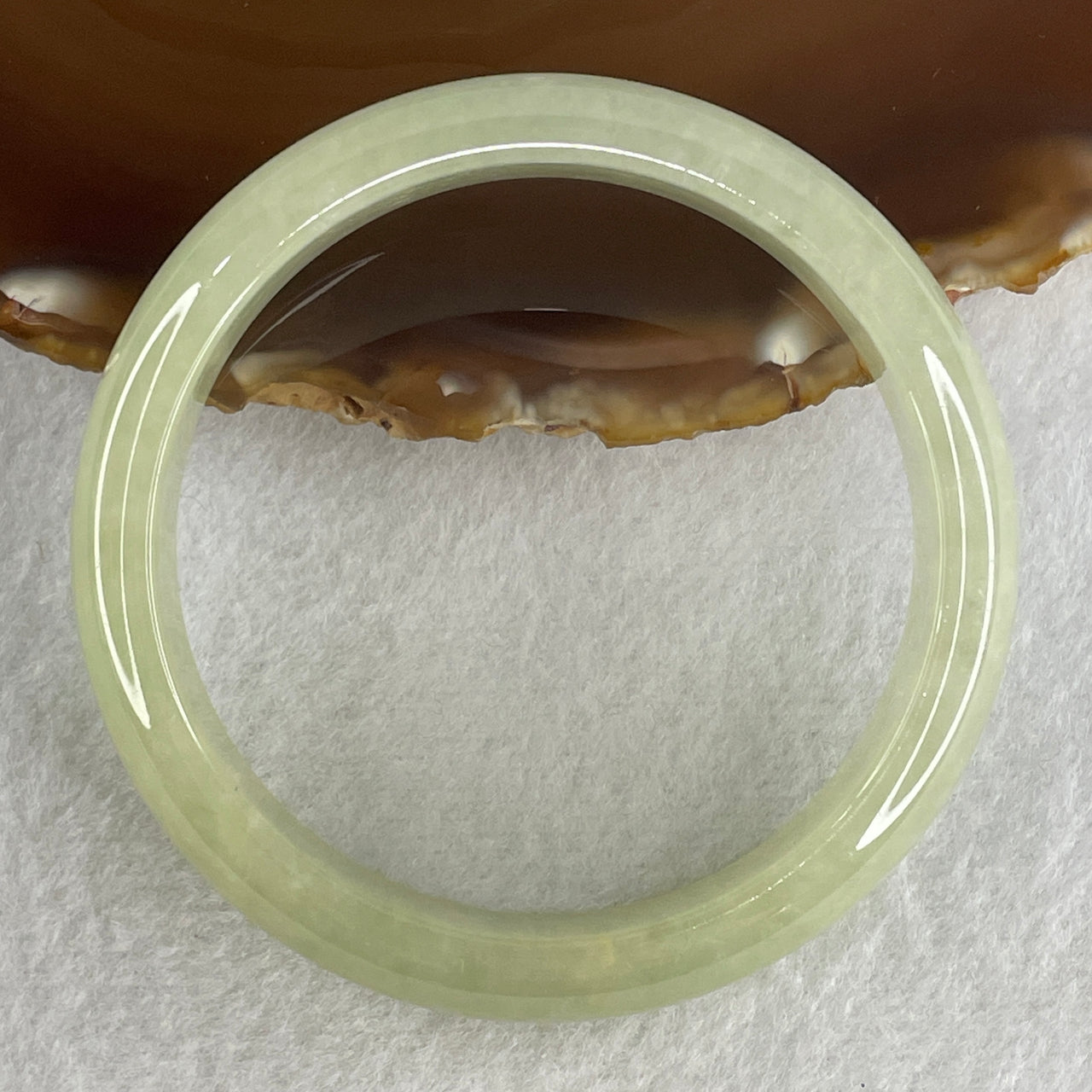 Certified Natural Type A Jelly Light Yellowish Green Jadeite Bangle 54.11g Internal Diameter 56.5mm 13.9 by 8.4mm (Perfect)