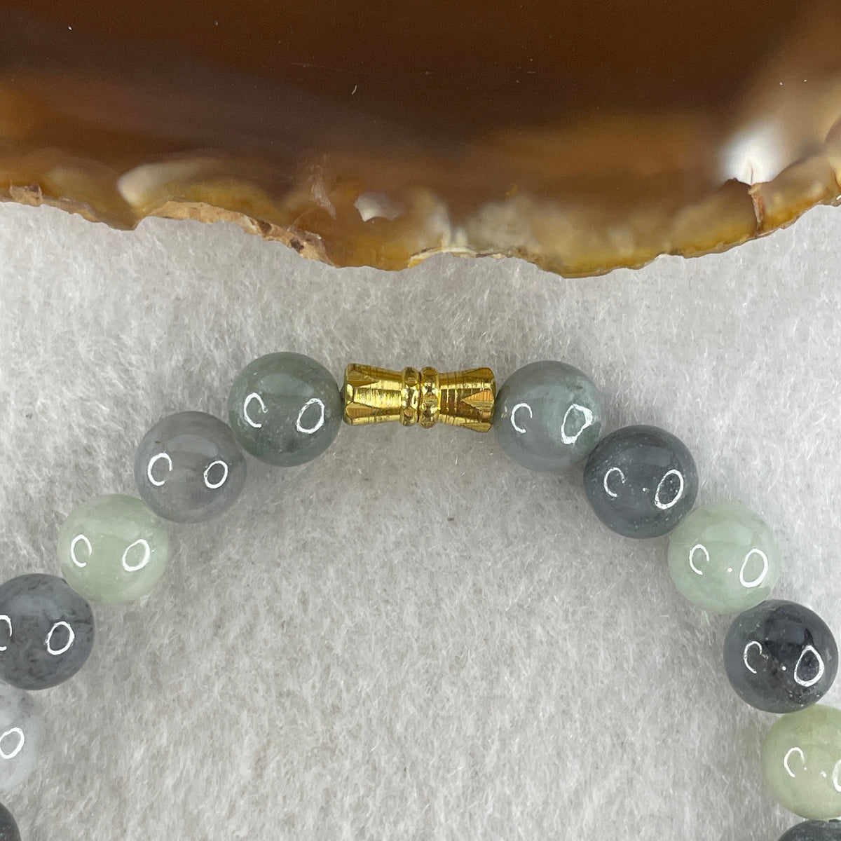 Natural Type A Light Wuji Grey & Light Green Jadeite Beads Bracelet | (22.21g | 17.0cm | 8.4mm x 23 Beads | Synergy, "Wuji" Spatial Shield & Feng Shui Serenity Anchor)