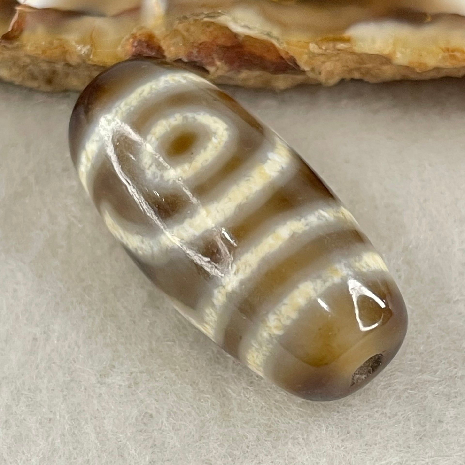 Natural Powerful Tibetan Old Oily Agate 2 Eyes Dzi Bead Heavenly Master (Tian Zhu) 二眼天诛 8.31g 28.9 by 13.7mm - Huangs Jadeite and Jewelry Pte Ltd