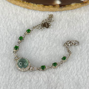 Type A Icy Blueish Green 7.2 by 5.0mm and Icy Green Omphasite Jadeite Cabochon With Crystals in S925 Sliver Bracelet 4.70g - Huangs Jadeite and Jewelry Pte Ltd