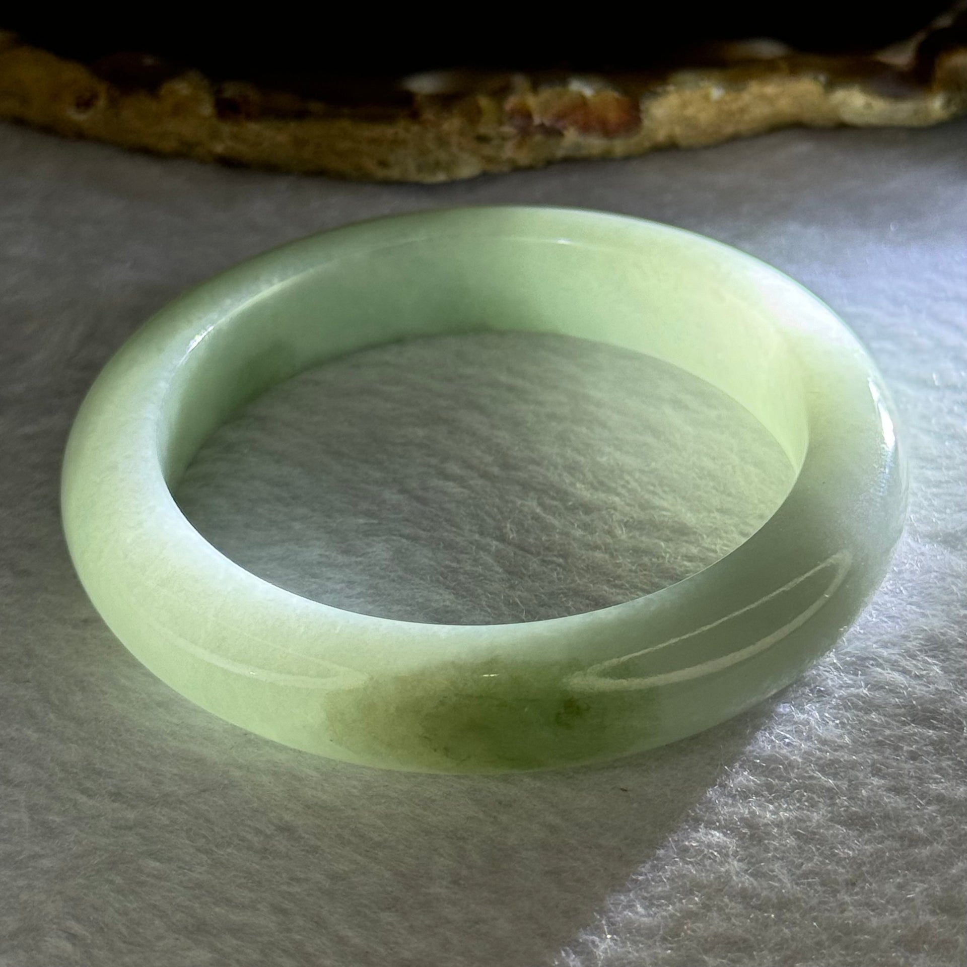 Type A Light Green with Green Patch Jadeite Bangle Internal Diameter 51.9mm 49.83g 11.2 by 8.6mm (Very Slight Internal Line) - Huangs Jadeite and Jewelry Pte Ltd