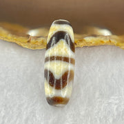 Natural Powerful Tibetan Old Oily Dark Brown White Yellow Agate Double Tiger Tooth Daluo Dzi Bead Heavenly Master (Tian Zhu) 双虎呀天诛 9.53g 36.8 by 13.1mm - Huangs Jadeite and Jewelry Pte Ltd