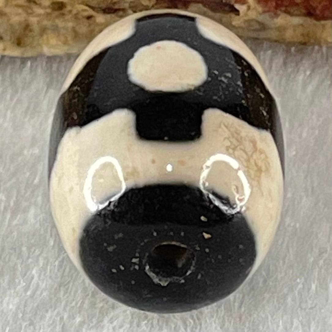 Natural Powerful Tibetan Old Oily Dark Brown With White Agate 3 Eyes Dzi Bead Heavenly Master (Tian Zhu) 三眼天诛 4.51g 17.5 by 13.0mm - Huangs Jadeite and Jewelry Pte Ltd