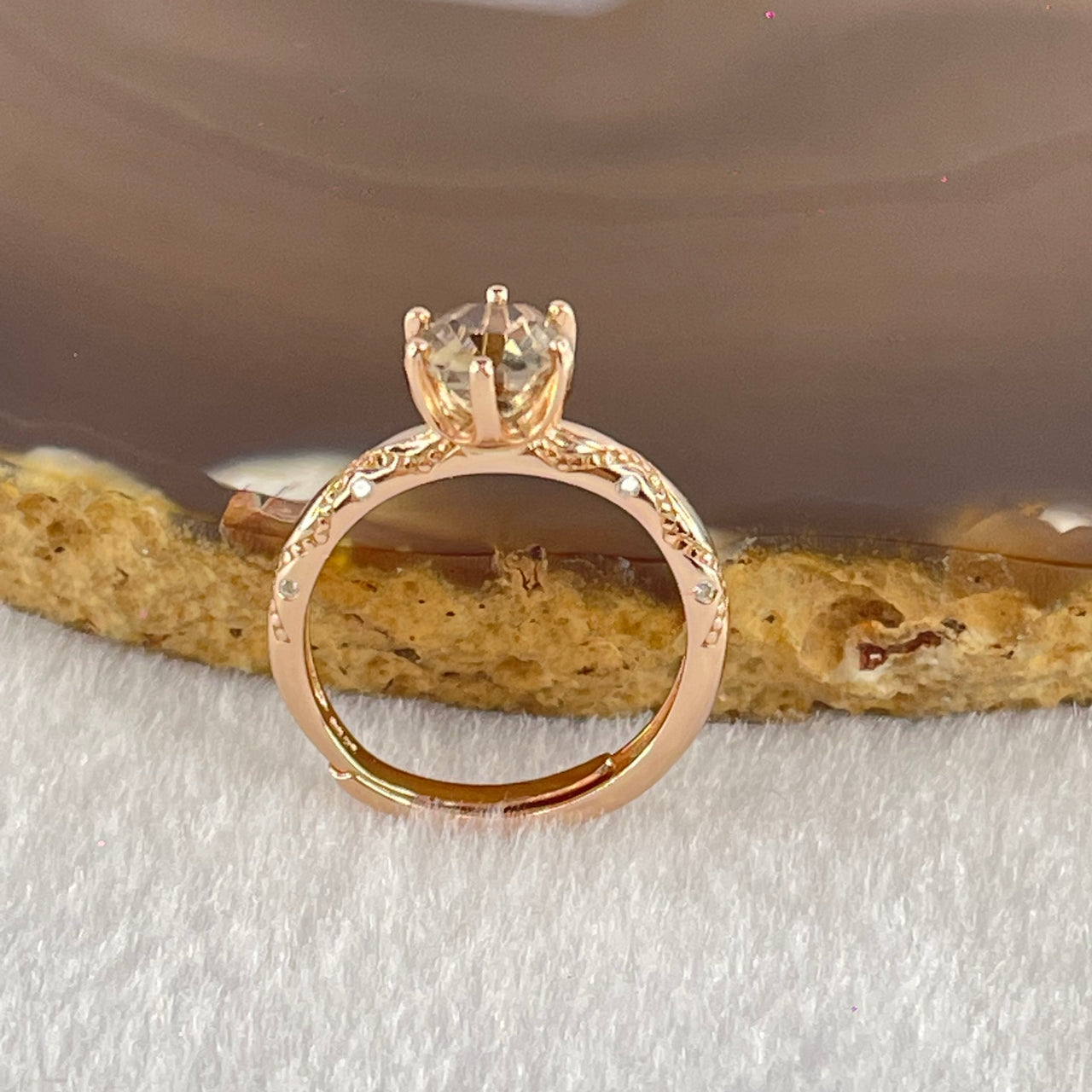 Champagne Color Cubic Zircoina in S925 Sliver in Rose Gold Color Ring 2.17g 6.3 by 3.6mm - Huangs Jadeite and Jewelry Pte Ltd
