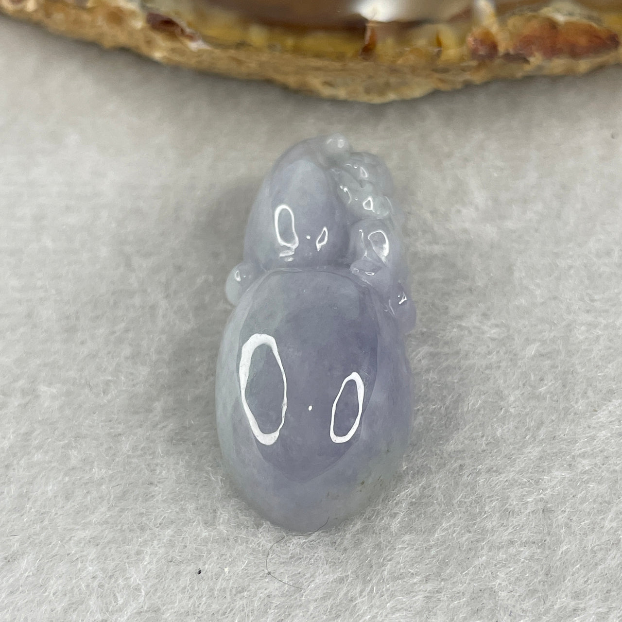 Natural Type A Deep Lavender Jadeite Pendant | 35mm Carved Jade Hulu Gourd with Lucky Monkey Fortune Amulet (10.07g 35.4x15.1x10.6mm)