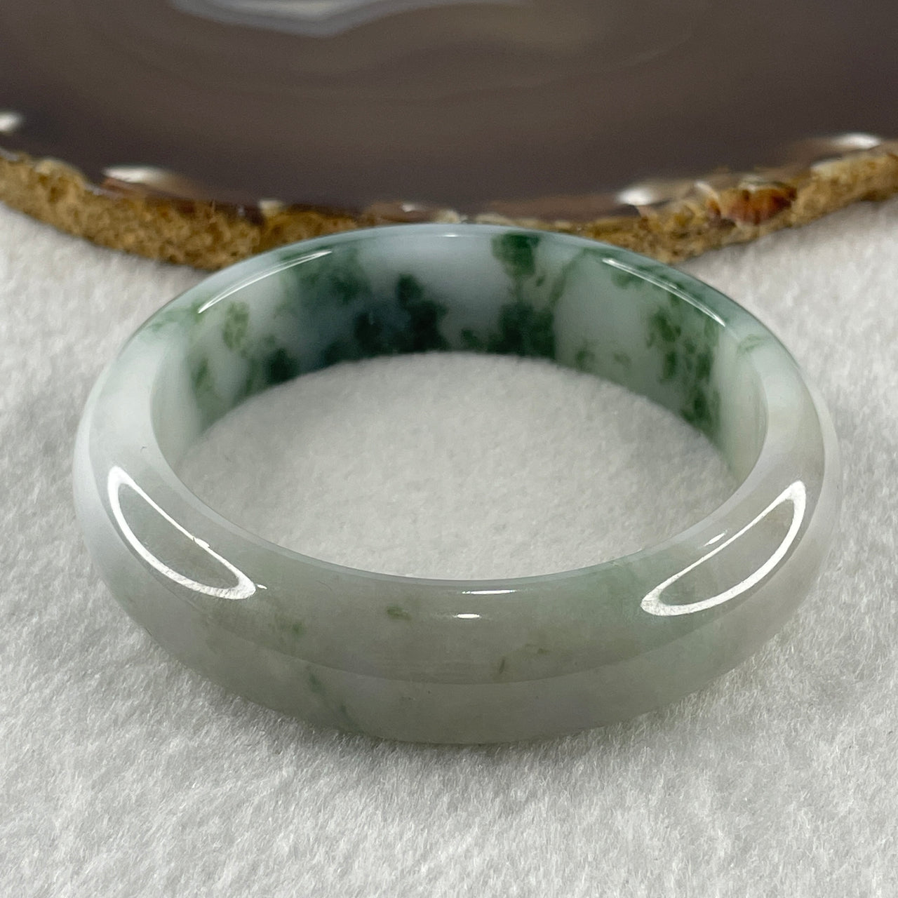 Certified Natural Type A Light Lavender with Spicy Green Patches Jadeite Bangle 71.20g Internal Diameter 58.5mm 15.6 by 8.6mm (Slight Internal Line)