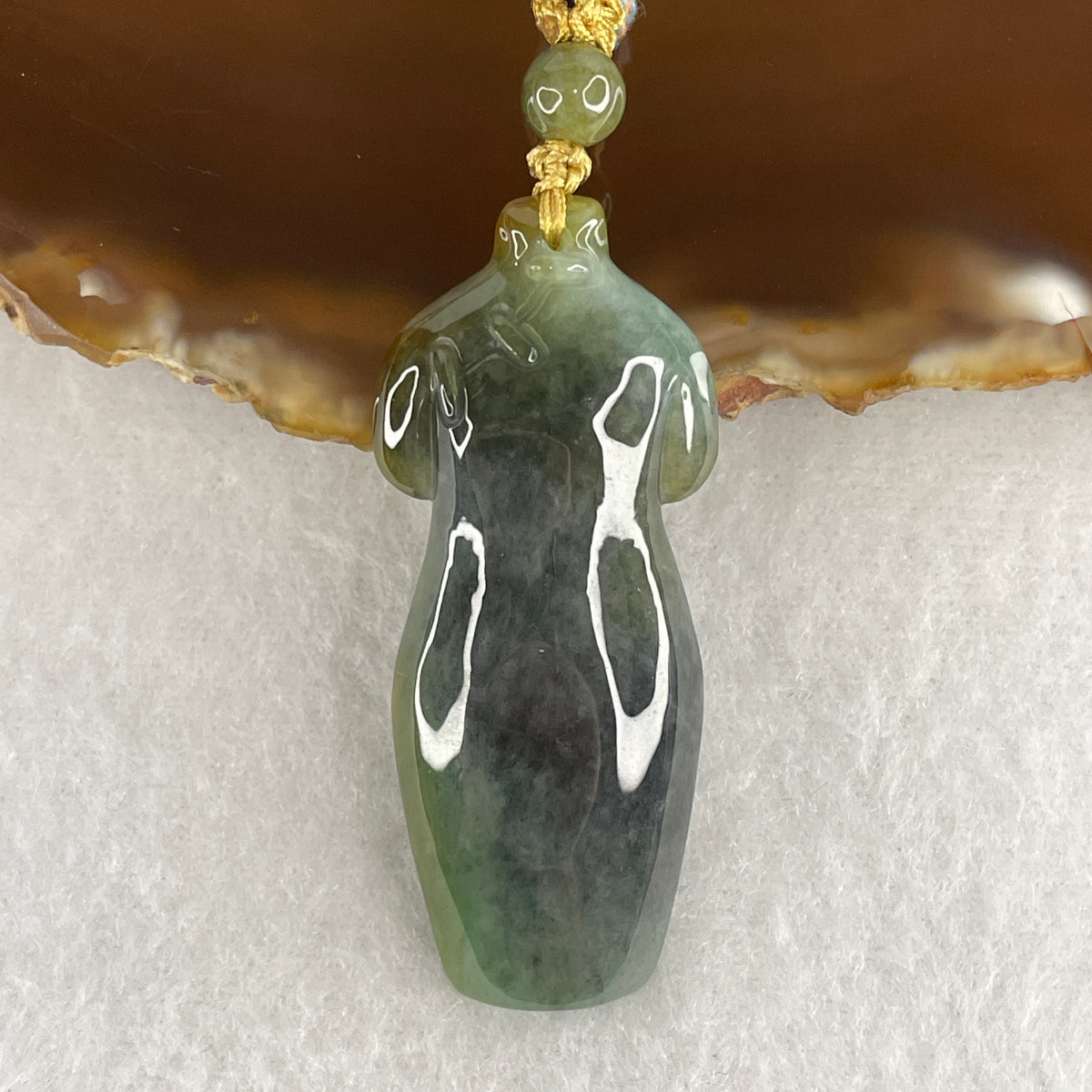 Natural Type A Blueish Green & Brownish Jadeite Cheongsam Pendant | Timeless Elegance & Earth-Water Balance (15.03g | 48.4x20.6x6.5mm)