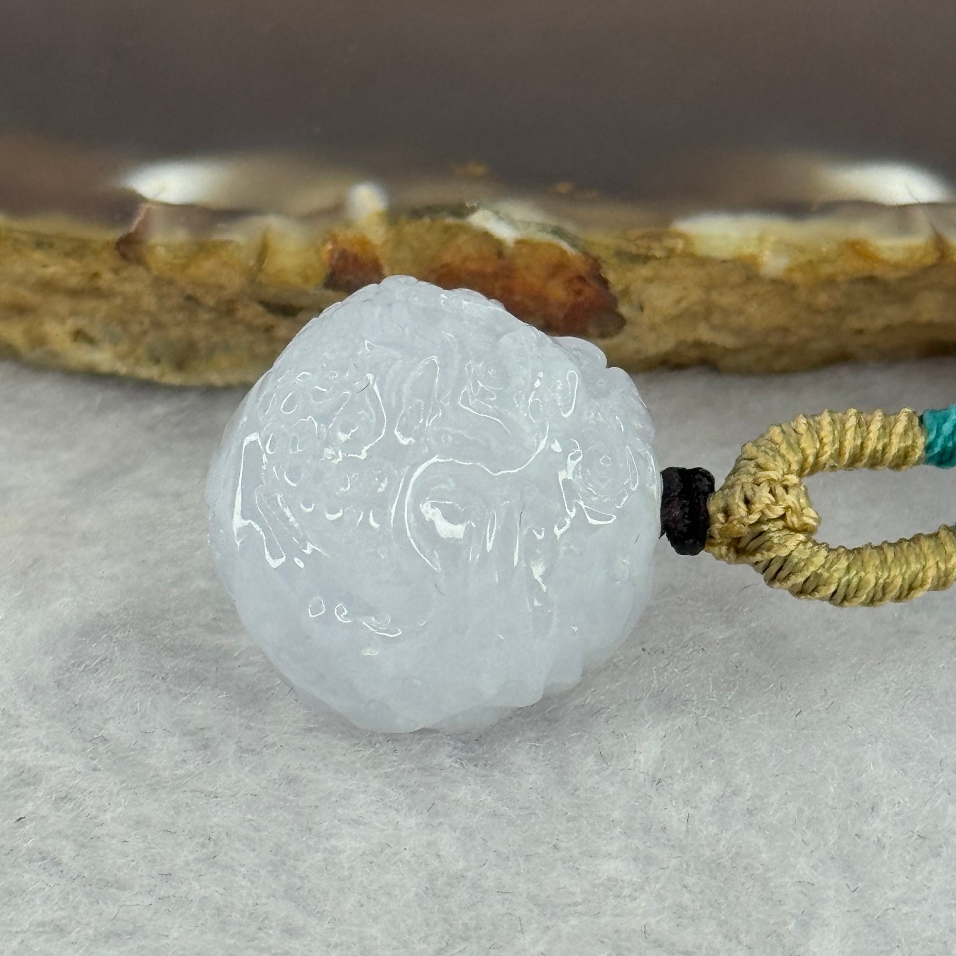 Type A Faint Lavender Jadeite Dragon Ball Pendant 13.34g 19.2 by 18.9mm - Huangs Jadeite and Jewelry Pte Ltd