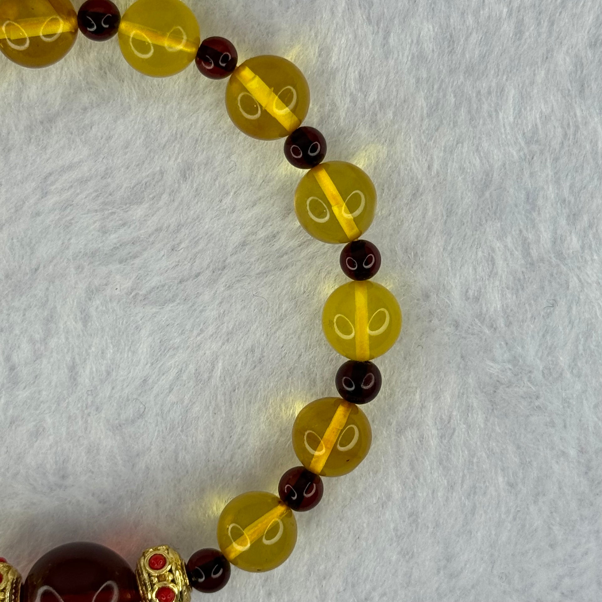 Natural Yellow Golden and Red Amber Beads Bracelet 7.24g 11.4mm 1 Bead 8.2mm 13 Beads - Huangs Jadeite and Jewelry Pte Ltd