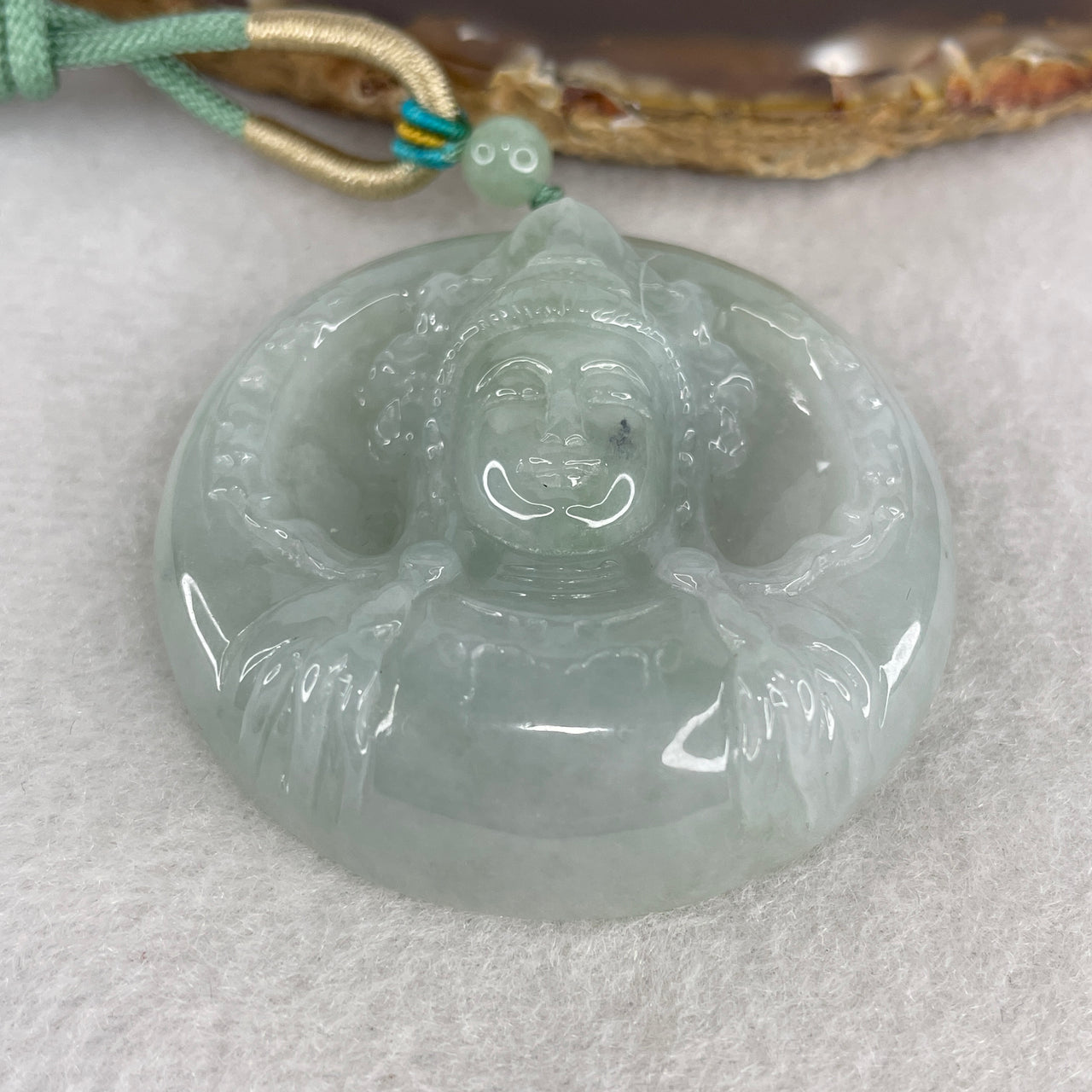 Certified Natural Type A Light Blueish-Green Jadeite Guan Yin Head Pendant | Magnificent 54.60g Substantive Plaque | 49.8x12.7mm Imperial Goddess of Compassion & Ultimate Protection Amulet
