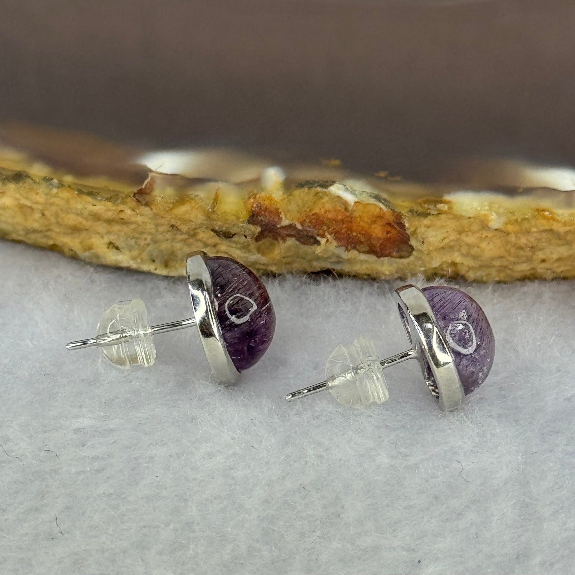 Good Grade Natural Super 7 S925 Sliver Earrings 2.55g 9.2 by 5.5mm - Huangs Jadeite and Jewelry Pte Ltd