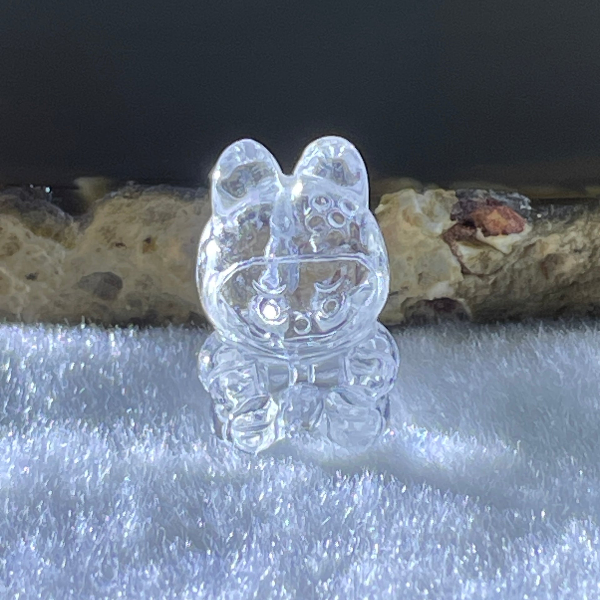 Natural Clear Quartz Labubu Charm Display 3.68g 19.2 by 12.5 by 11.3mm - Huangs Jadeite and Jewelry Pte Ltd