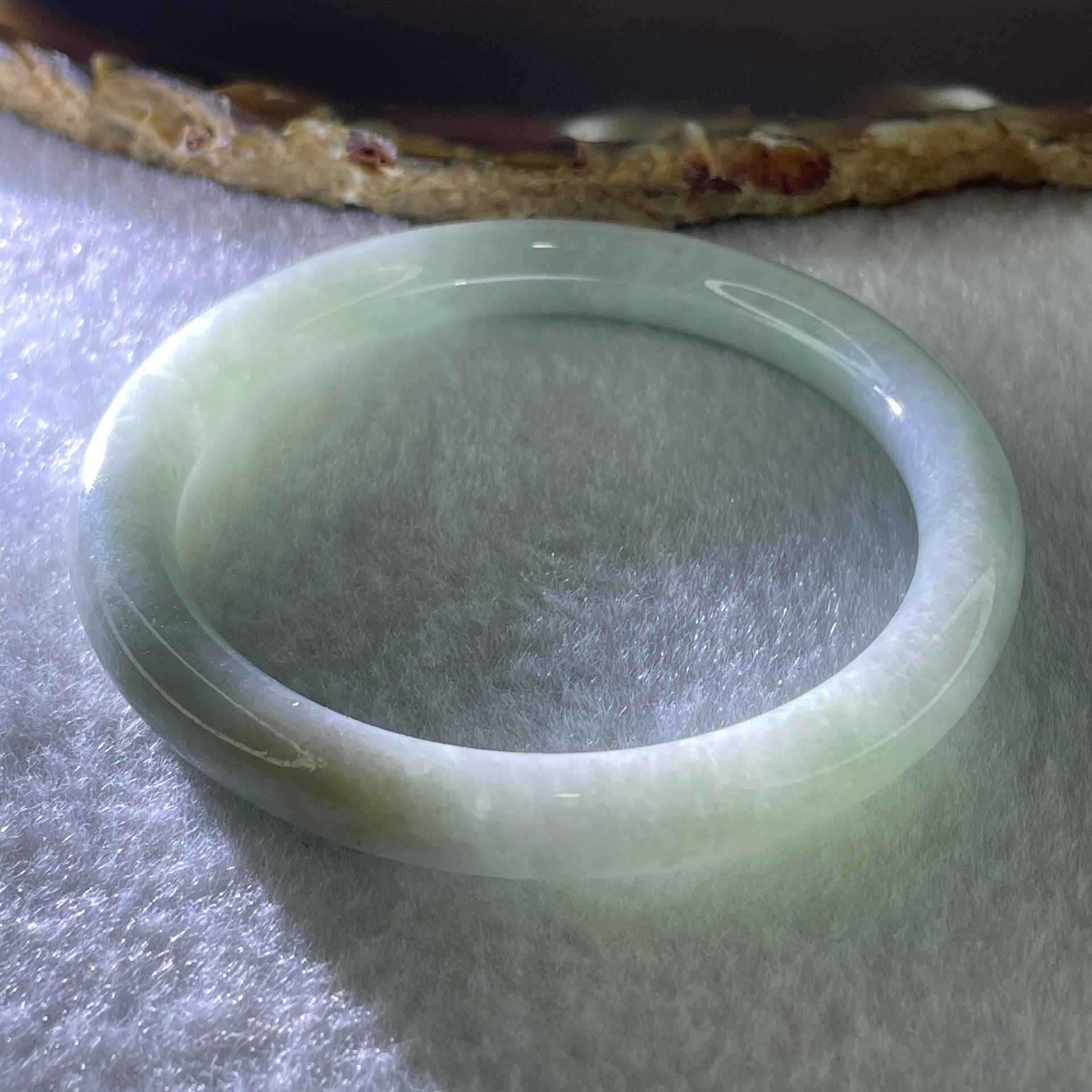 Type A Natural Light Green Light Lavender Jadeite Bangle 27.41g Inner Diameter 52.2mm 7.8 by 7.2mm (Close to Perfect) - Huangs Jadeite and Jewelry Pte Ltd