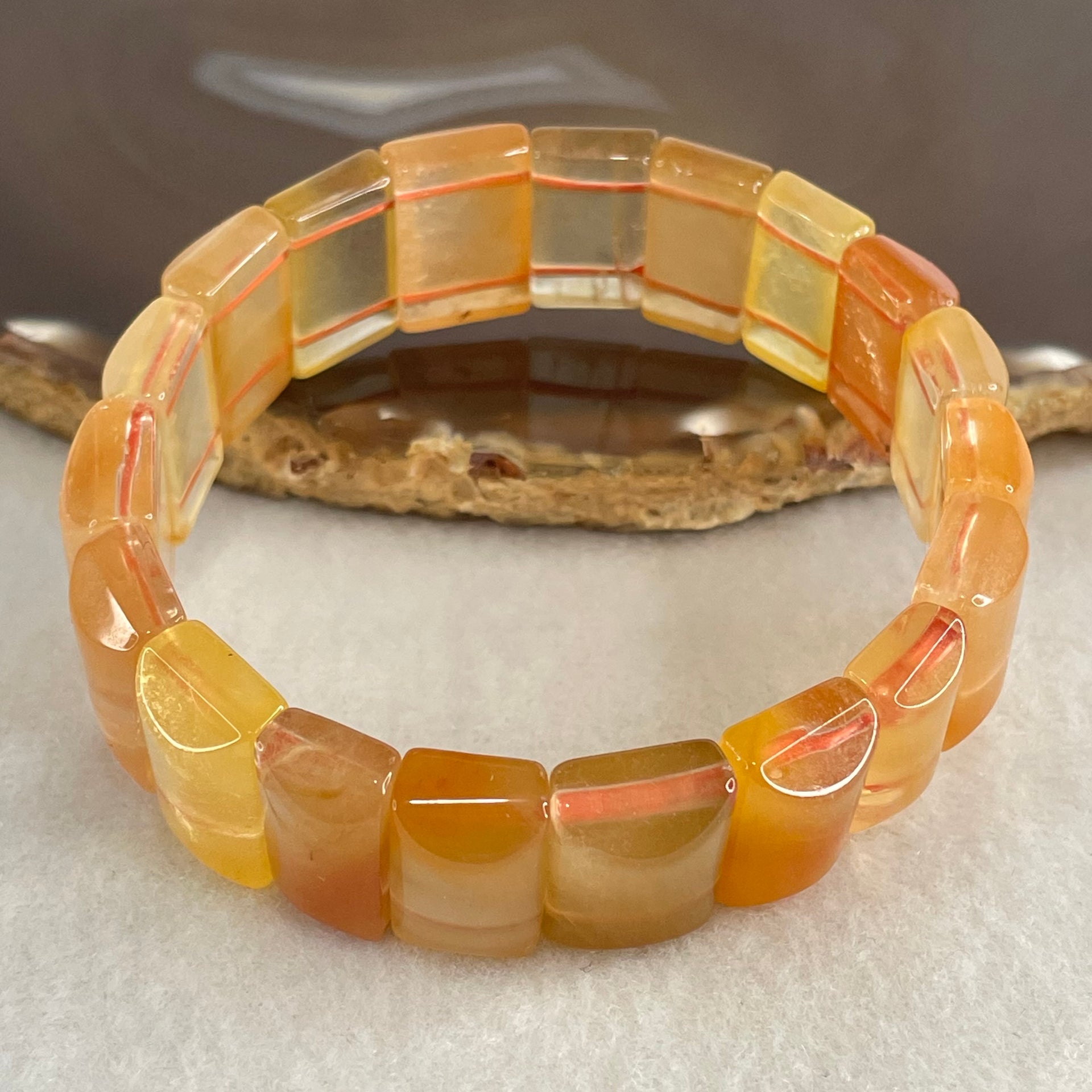 Good Grade Natural Orange Ferruginous Quartz Shou Pai Bracelet 53.55g 18cm 18.6 by 11.4mm 19 Pieces - Huangs Jadeite and Jewelry Pte Ltd