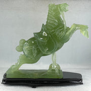 Natural Semi Icy Green Serpentine Victory Horse with Wooden Stand Display 2,644.2g 270.0 by 96.0 by 260.0mm - Huangs Jadeite and Jewelry Pte Ltd