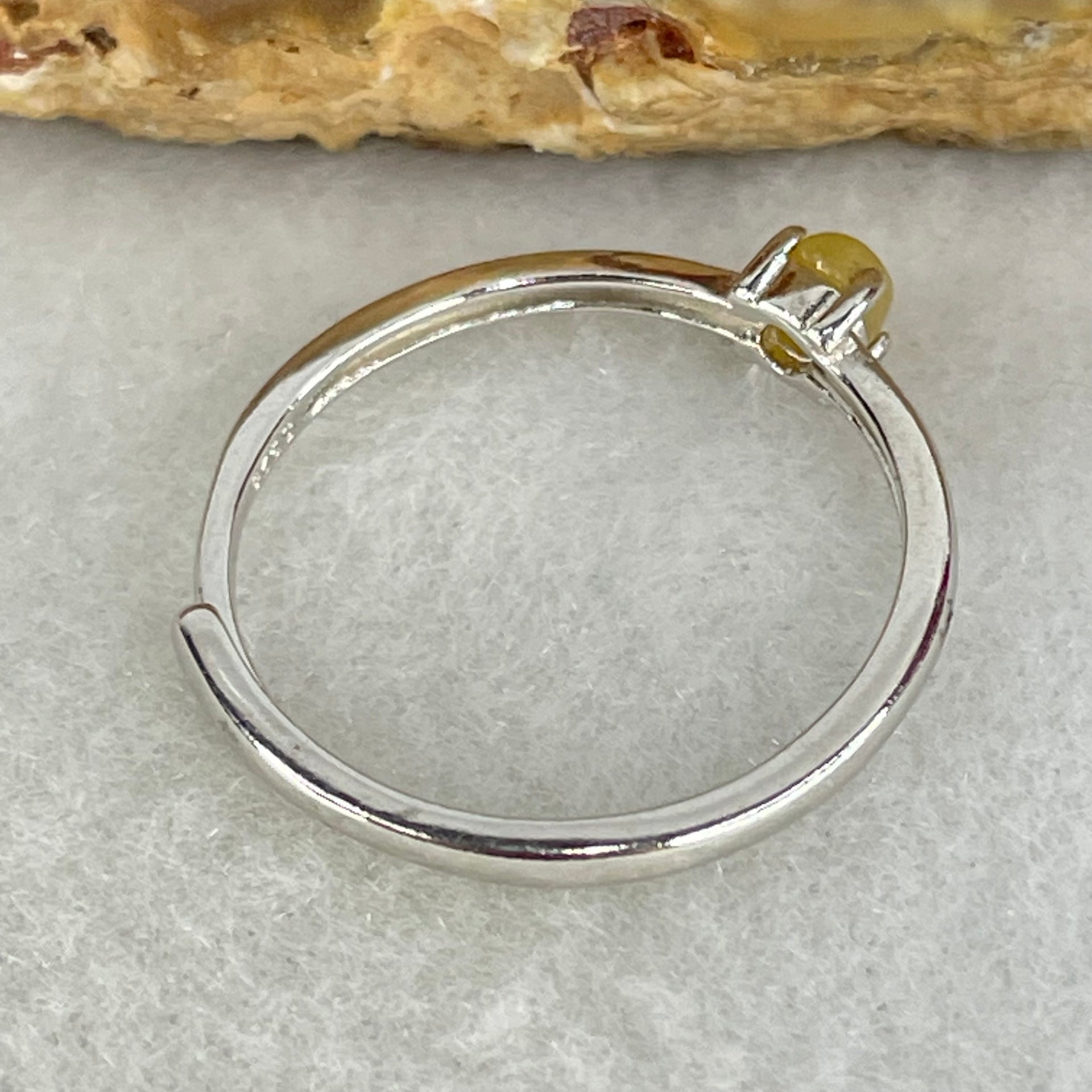 Type A Brown Cabochon Jadeite in S925 Sliver Ring (Adjustable Size) 0.87g 3.3 by 2.5mm - Huangs Jadeite and Jewelry Pte Ltd