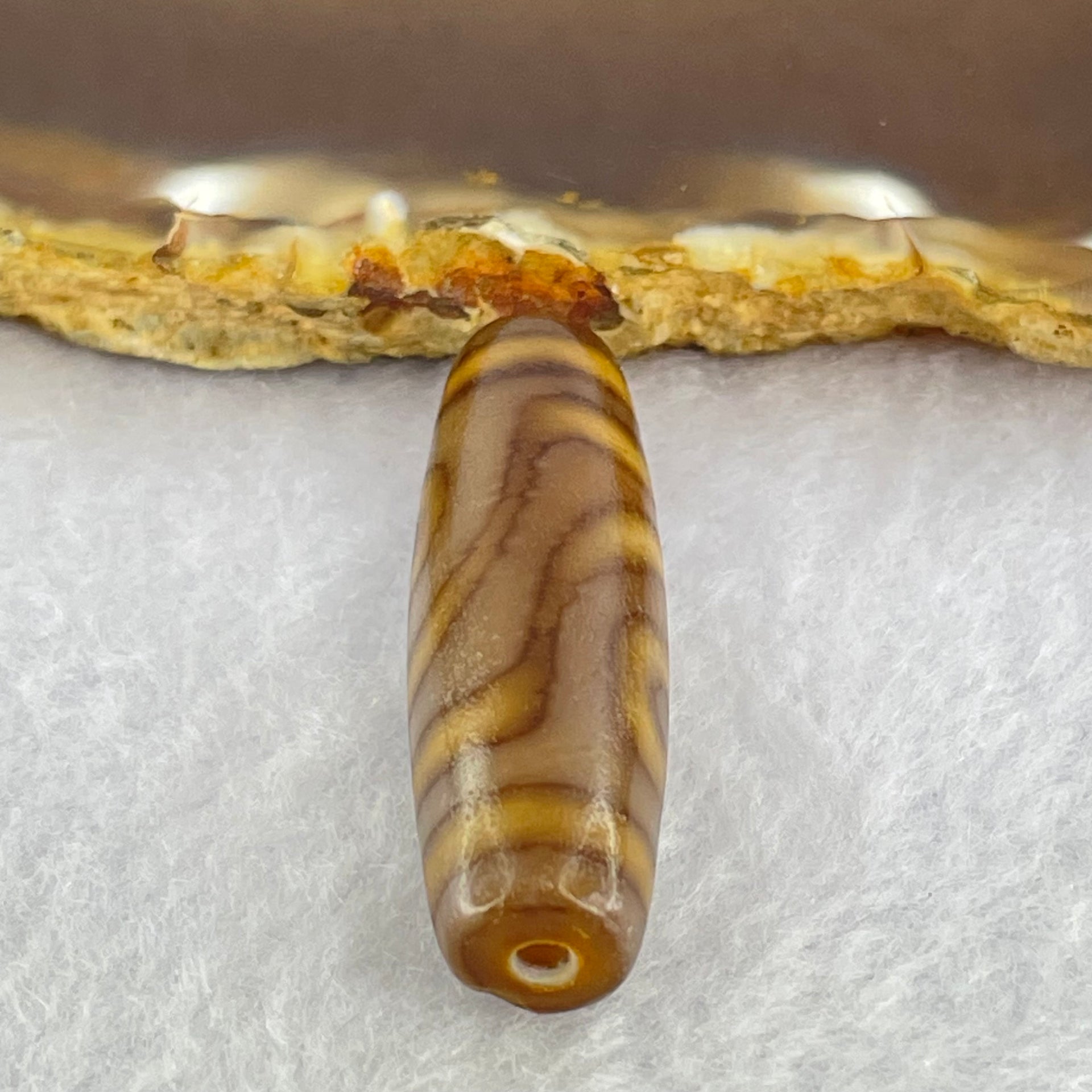 Natural Powerful Tibetan Old Oily Agate 2 Eyes Dzi Bead Heavenly Master (Tian Zhu) 二眼天诛 8.00g 38.9 by 11.6mm - Huangs Jadeite and Jewelry Pte Ltd