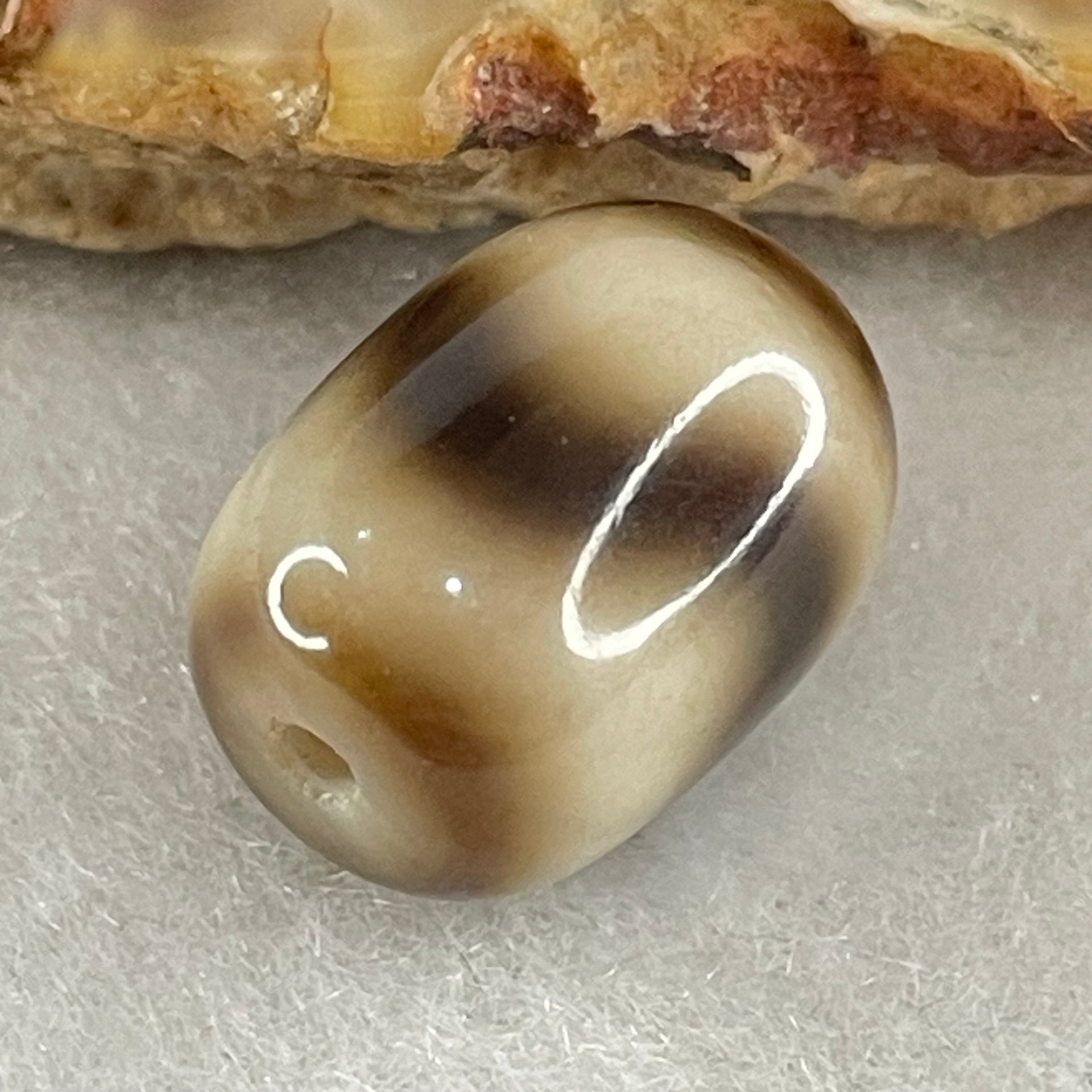 Natural Powerful Tibetan Old Oily Agate Tiger Tooth Daluo Dzi Bead Heavenly Master (Tian Zhu) 2.43g 13.7 by 10.6mm - Huangs Jadeite and Jewelry Pte Ltd