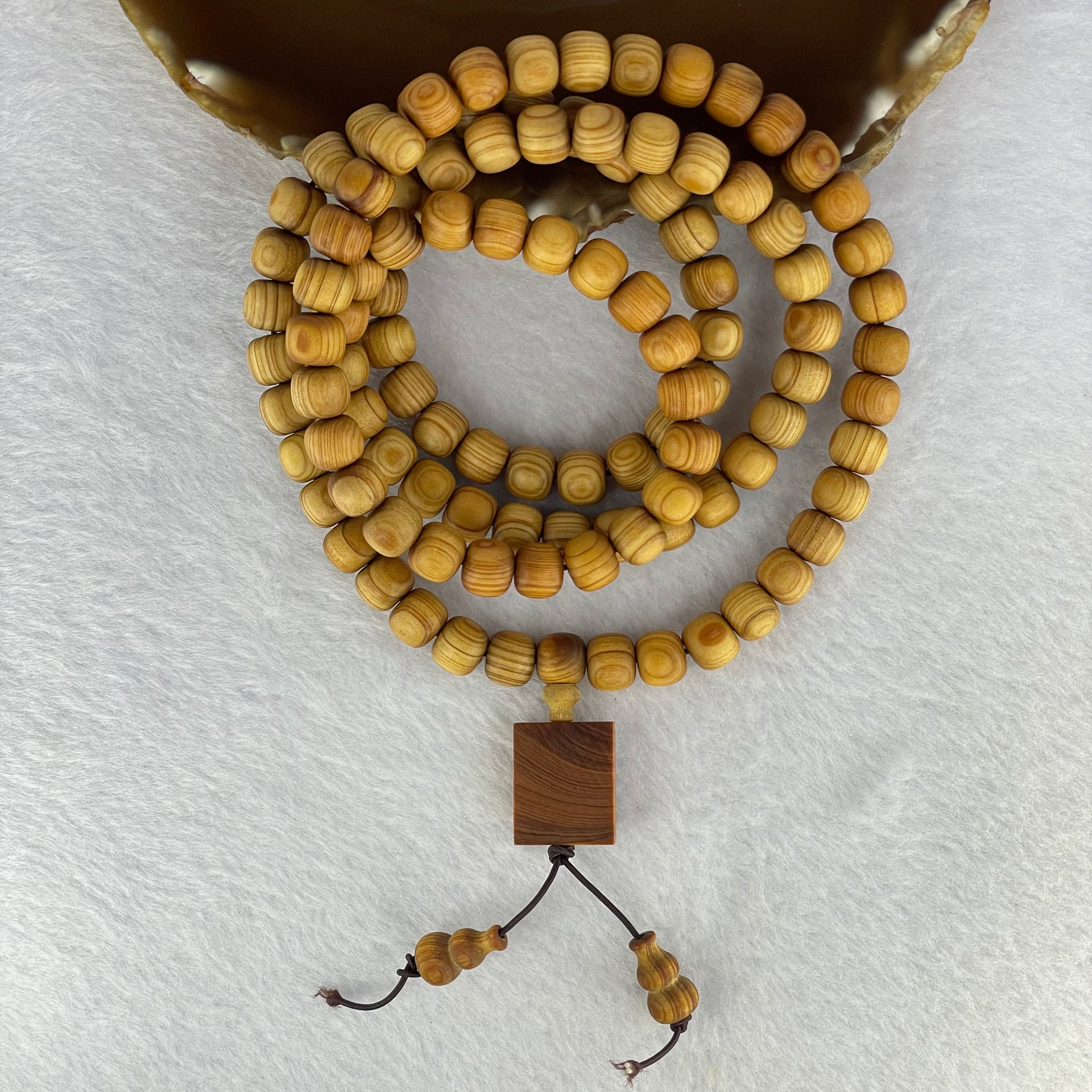 Natural High Oil Content Yabai Wood 高油崖柏 Beads Necklace 34.41g 9.3mm 107 Beads Pendant 20.1 by 16.4 by 5.8 mm - Huangs Jadeite and Jewelry Pte Ltd
