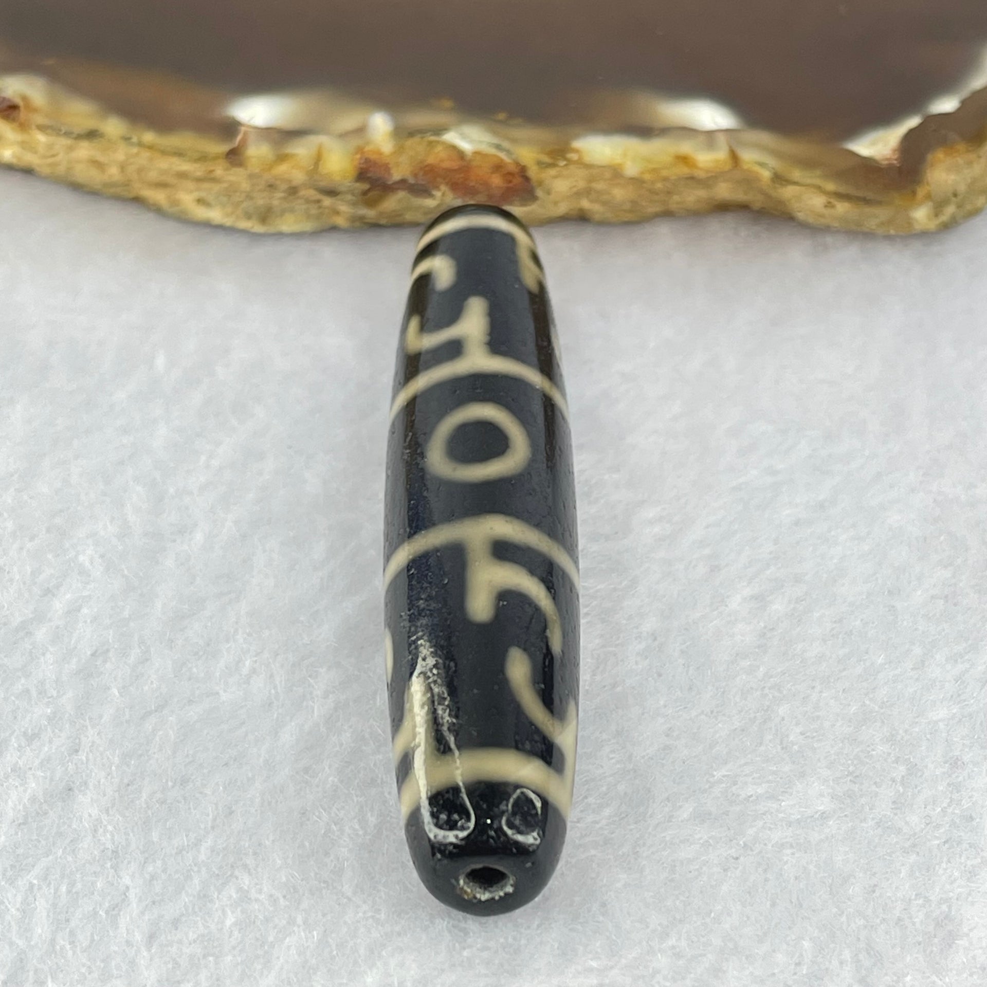 Natural Powerful Tibetan Old Oily Agate 3 Eyed Dharma Vajra Dzi Bead Heavenly Master (Tian Zhu) 三眼金刚杵天珠 13.78g 59.2 by 12.4mm - Huangs Jadeite and Jewelry Pte Ltd