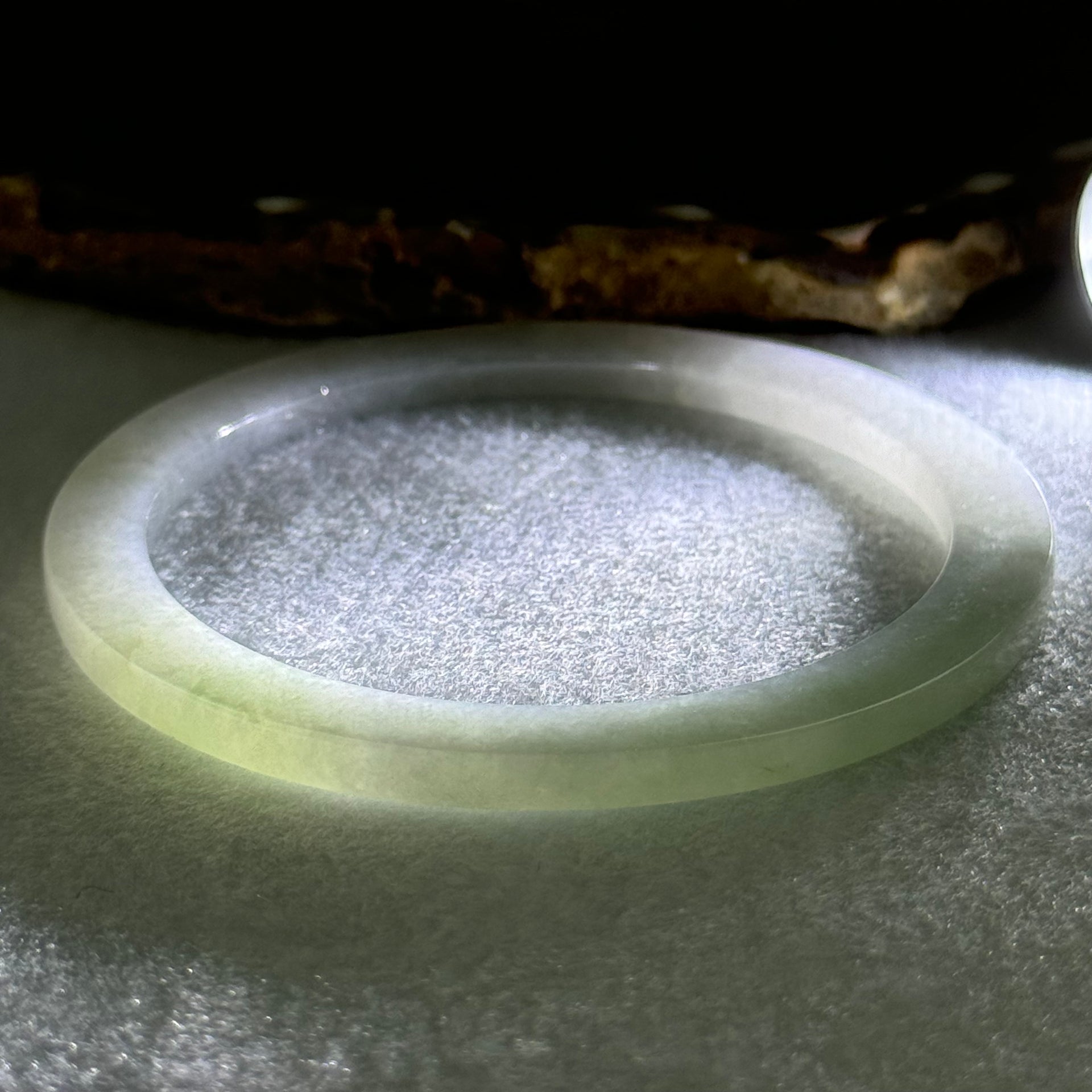 Type A Light Green and Lavender Jadeite Flat Bangle Internal Diameter 55.6mm 17.82g 3.8 by 7.5mm (Very Very Slight Internal Line) - Huangs Jadeite and Jewelry Pte Ltd