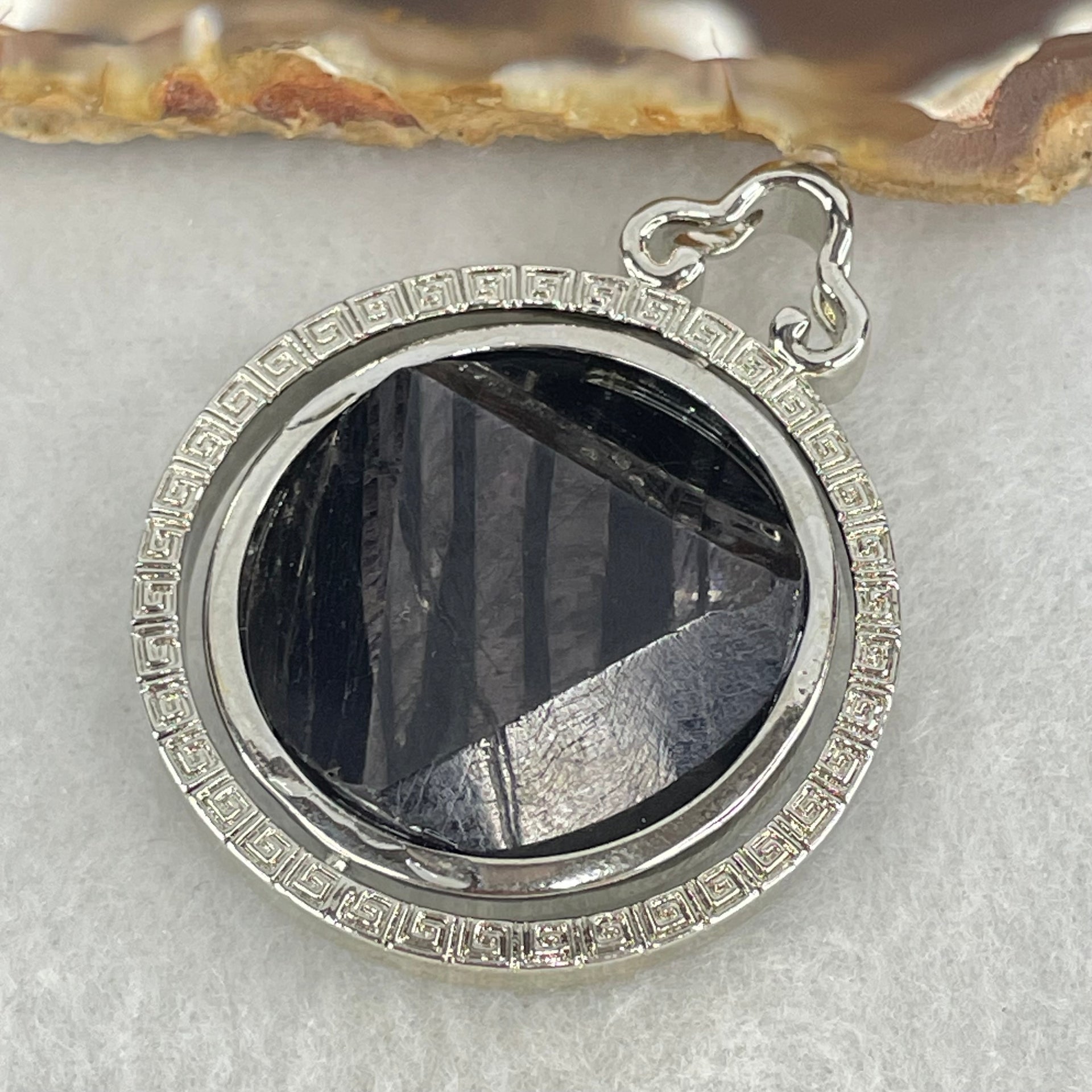 Natural Hypersthene in Stainless Steel Pendant 23.59g 25.0 by 9.5mm - Huangs Jadeite and Jewelry Pte Ltd