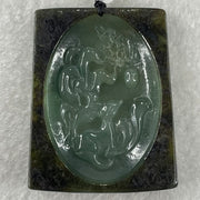 Grand Master Type A Blueish Green with Dark Brown Skin Jadeite 9 Tail Fox Pendant 41.48g 53.5 by 42.3 by 9.8mm - Huangs Jadeite and Jewelry Pte Ltd