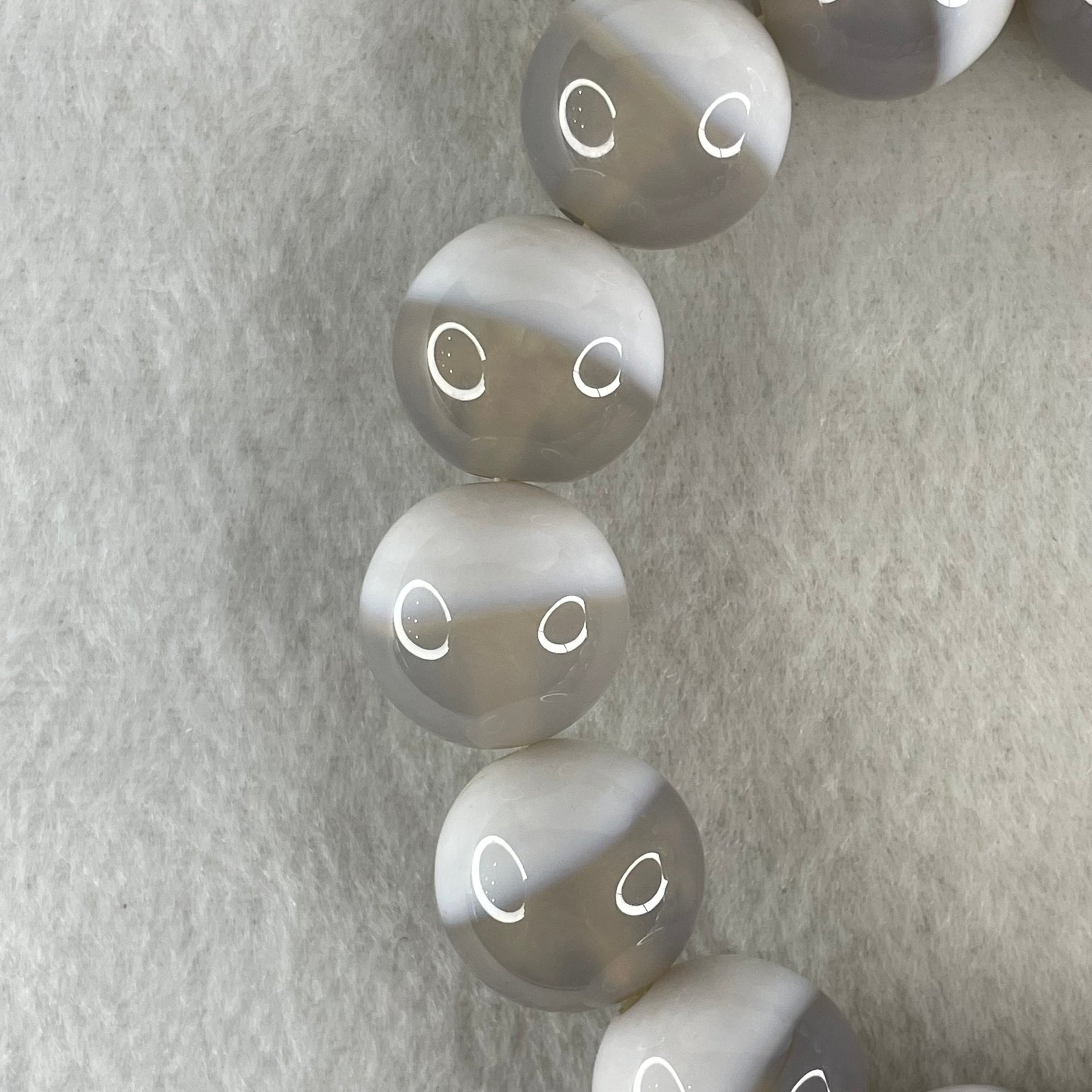 Special Grade Natural Half Grey Half White Agate Beads Bracelet 72.48g 17cm 15.8mm 14 Beads - Huangs Jadeite and Jewelry Pte Ltd