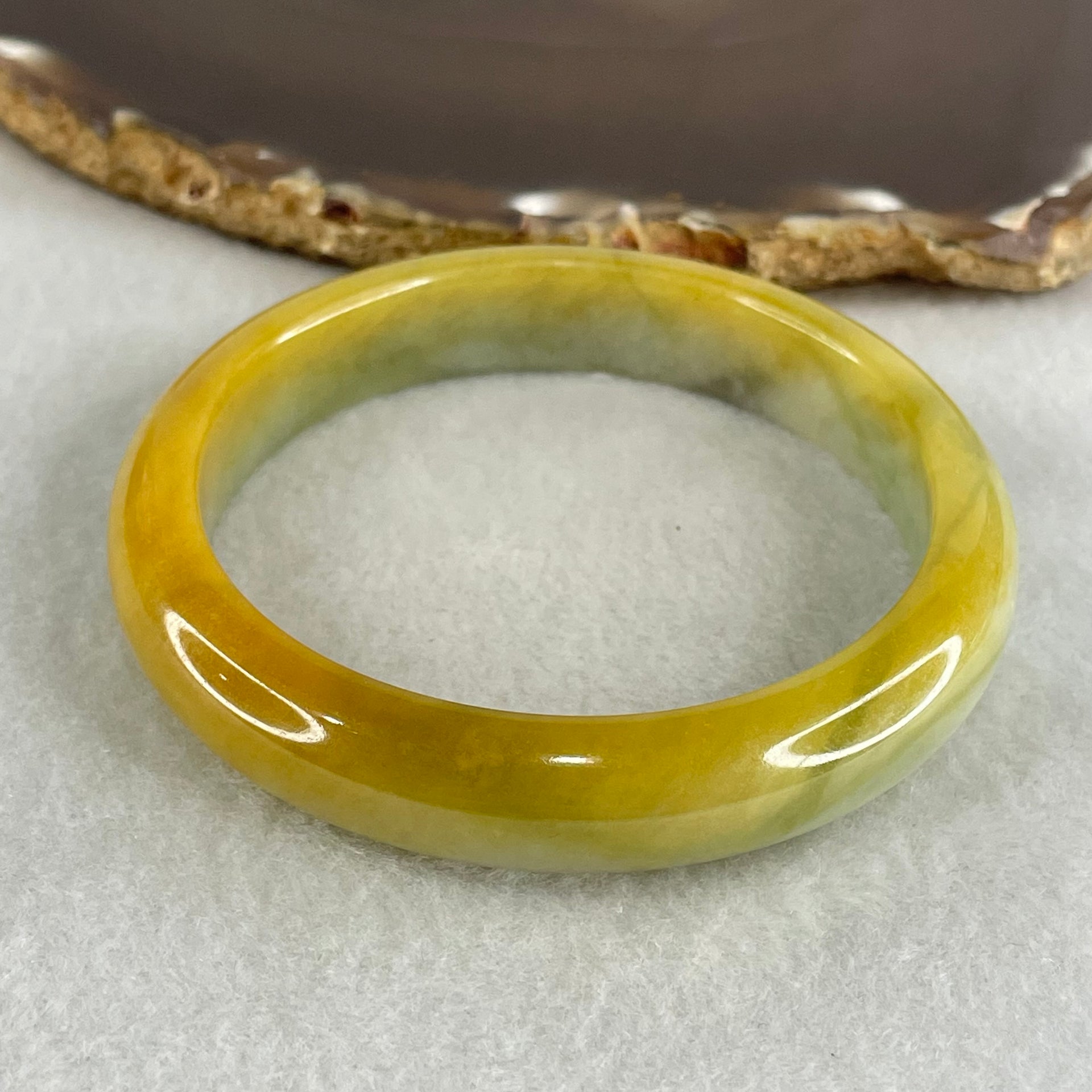 Type A Yellow with Light Green Jadeite Bangle 50.33g Inner Diameter 57.8mm 12.0 by 7.8mm (Internal Lines) - Huangs Jadeite and Jewelry Pte Ltd